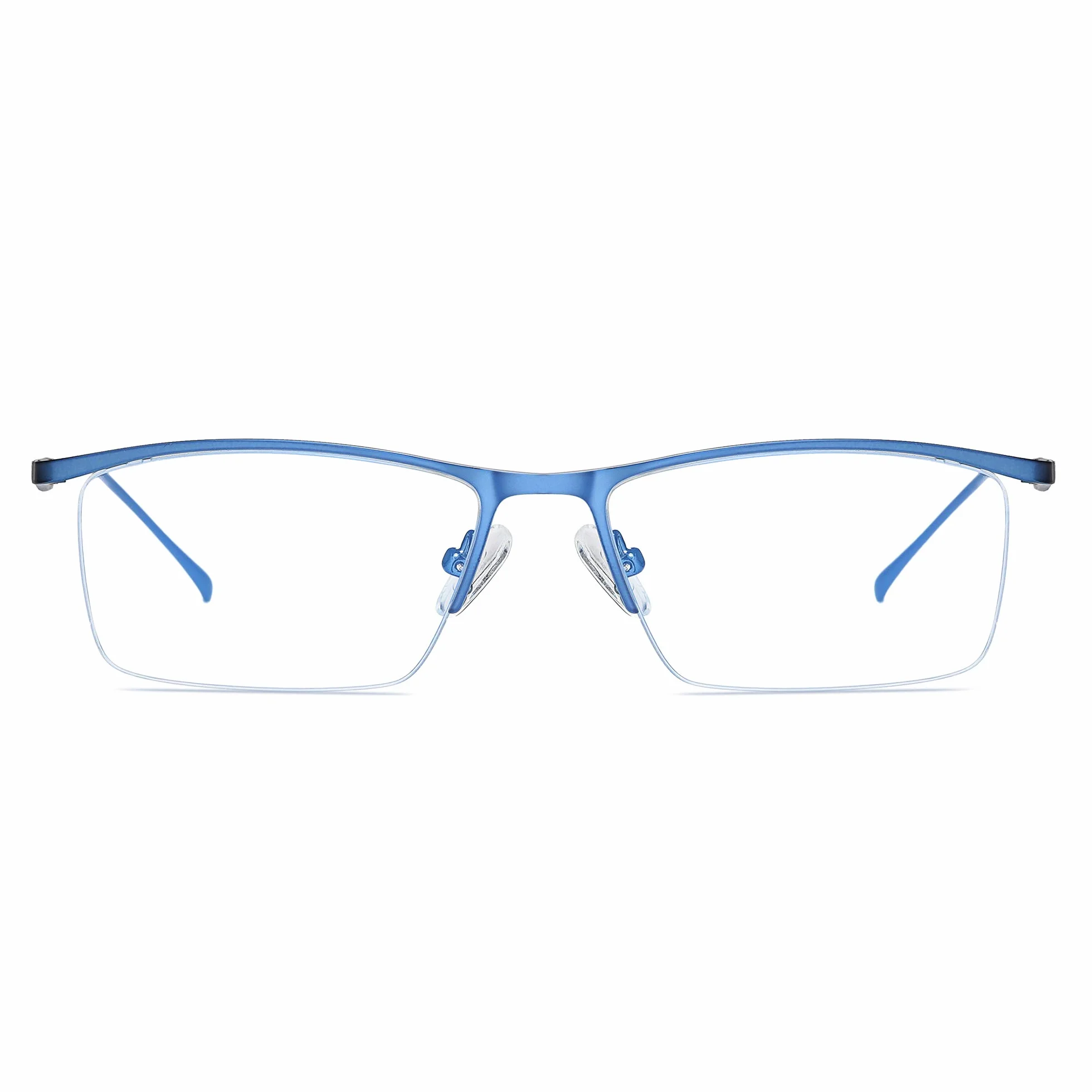 Męskie okulary do komputera, filtr niebieskiego światła, bez siły, ochrona przed promieniowaniem UV, ochrona przed zmęczeniem, metalowa oprawa, prostokątne oprawki okularów + etui na okulary, niebieski, L