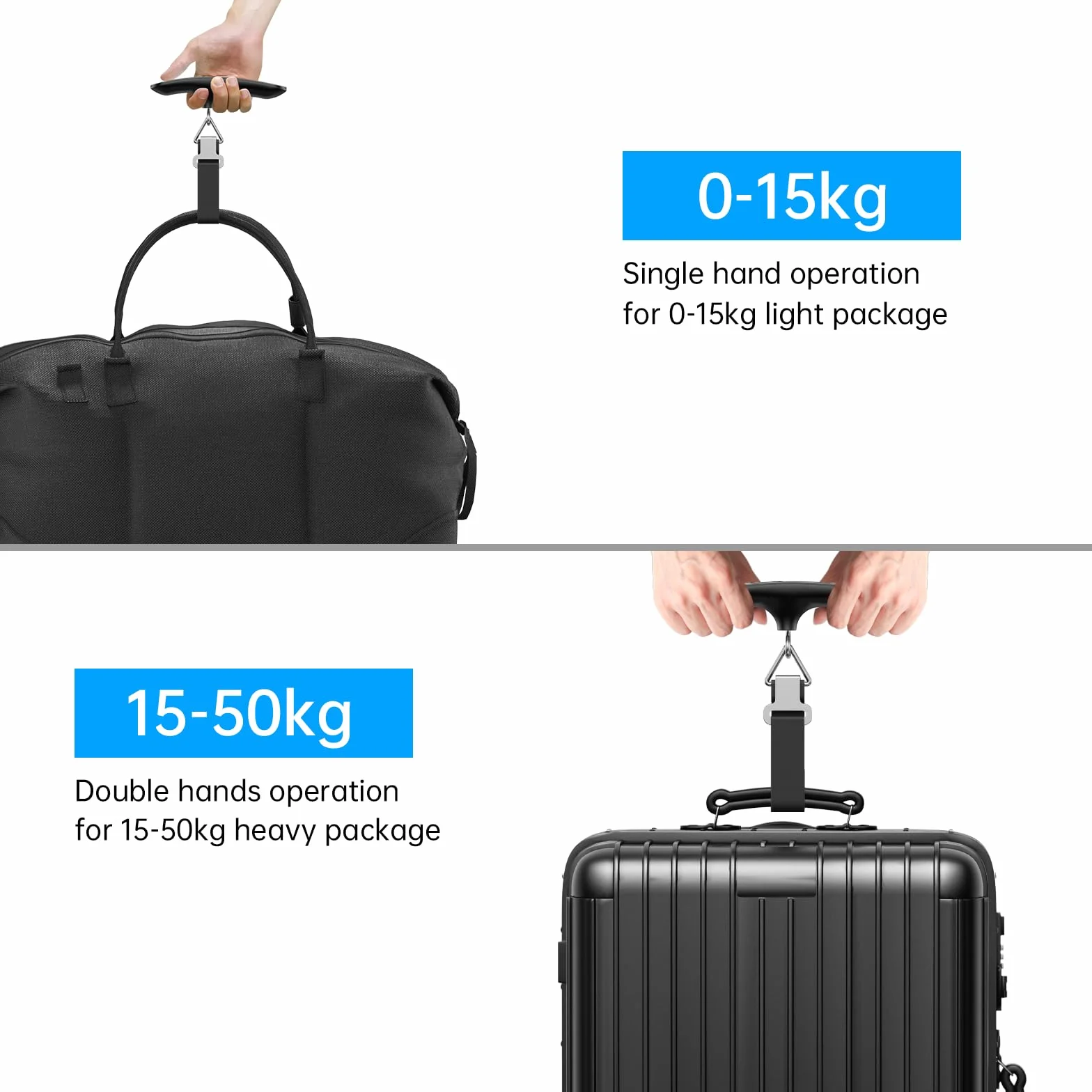 MYCARBON Wagi do walizek Elektroniczna cyfrowa waga podróżna 50 kg, funkcja tary, wyświetlacz LCD, waga waga, walizka, przenośna
