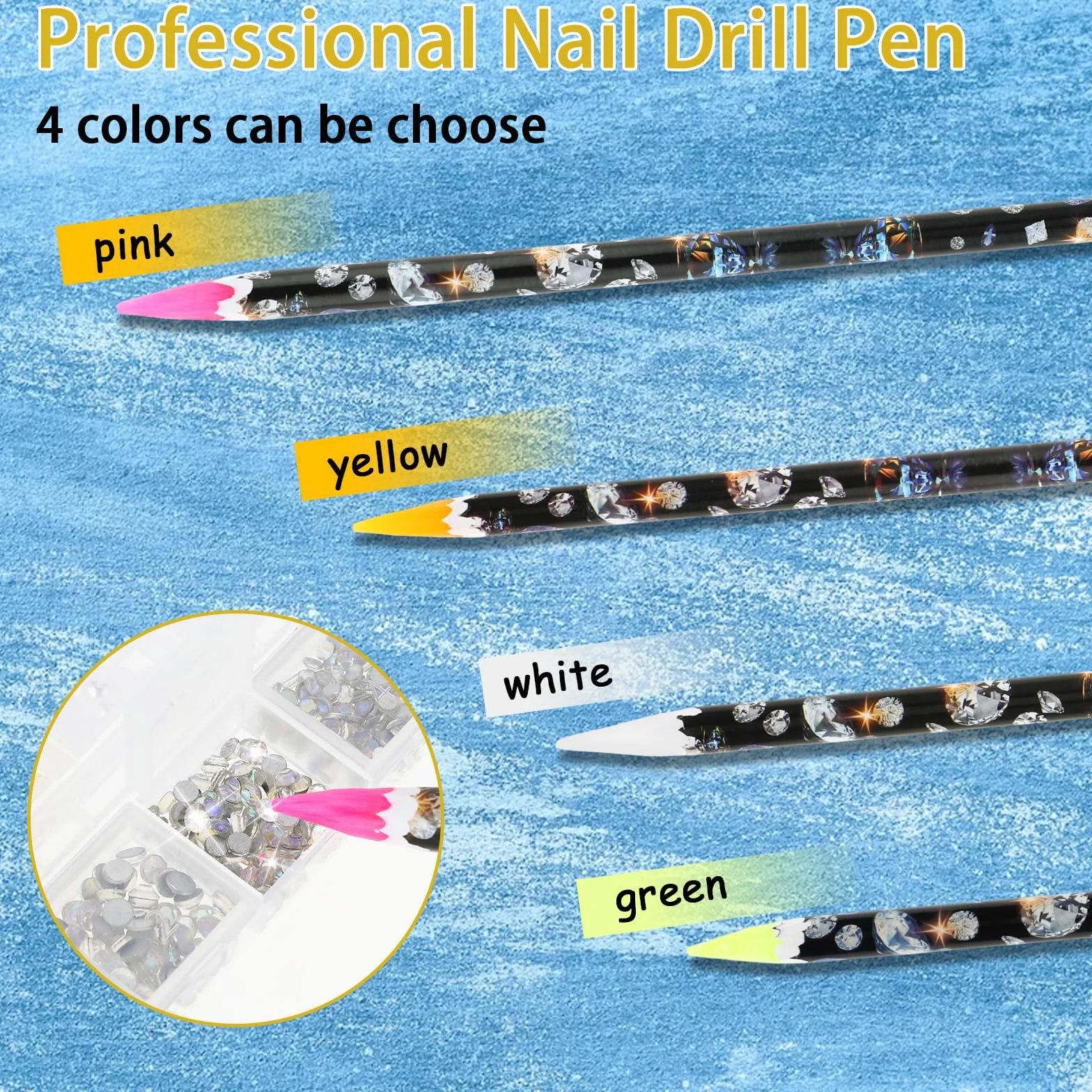 4 szt. Nail Point Diamond Drill Pen, Mabor Self Adhesive Resin Rhinestones Pen Picker Pencil with Pencil Sharpener Gem Pick up Tools for Girls Women Nail DIY Decoration