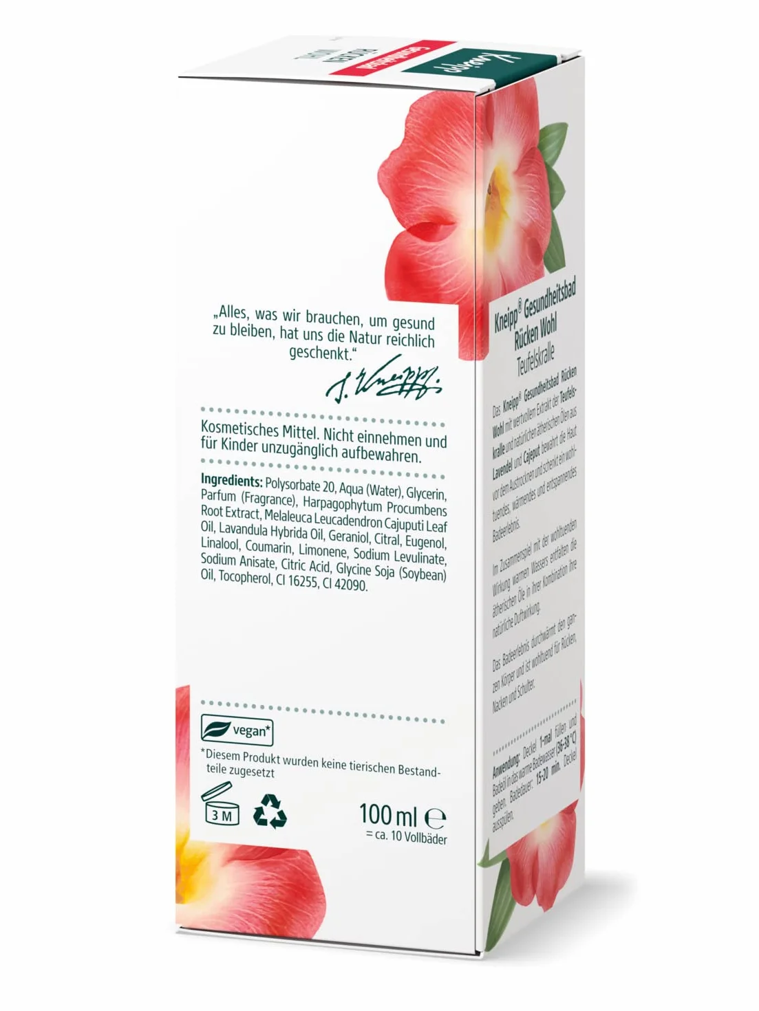Kneipp Kąpiel zdrowotna dla pleców Wohl – olejek do kąpieli z cennym ekstraktem z diabelskiego pazura i naturalnych olejków eterycznych z lawendy i cajeputu – na plecy, kark i ramiona, 100 ml
