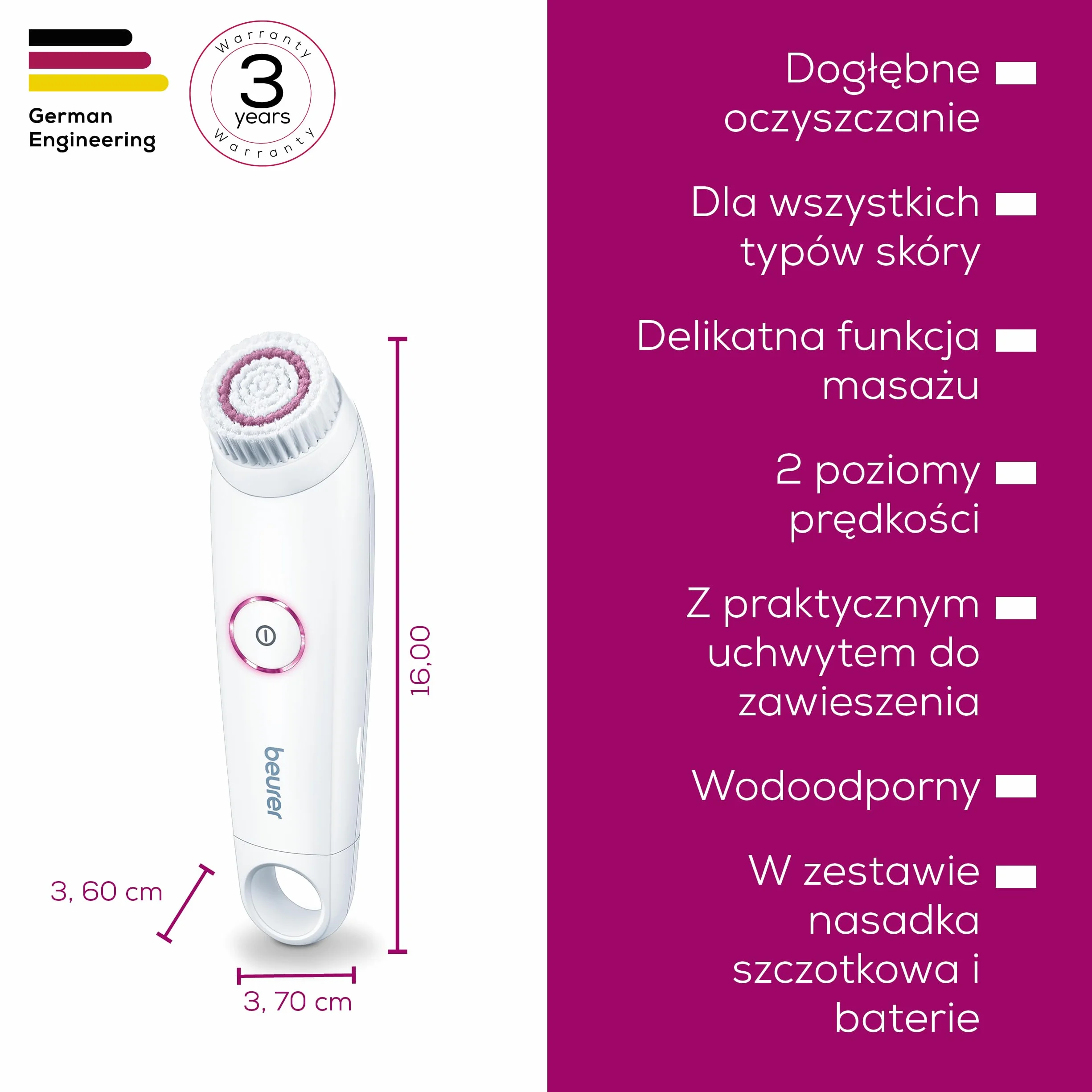 Beurer FC 45 elektryczna szczoteczka do oczyszczania twarzy, głębokie oczyszczanie dla widocznie miękkiej i promiennej skóry, 2-stopniowa rotacja, do każdego rodzaju skóry, wodoodporna, biała