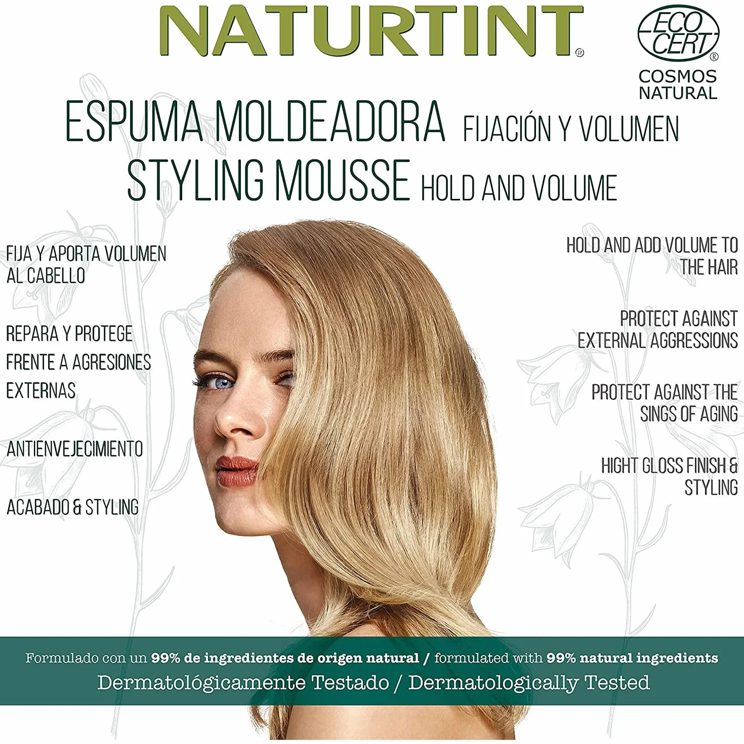 Naturetint Eco Forming Foam - Naprawy i chroni zewnętrzne agresje, 99% naturalnych składników, płynniejszych, elastycznych i mocnych włosów, ekstrakt baobabowy -125 ml