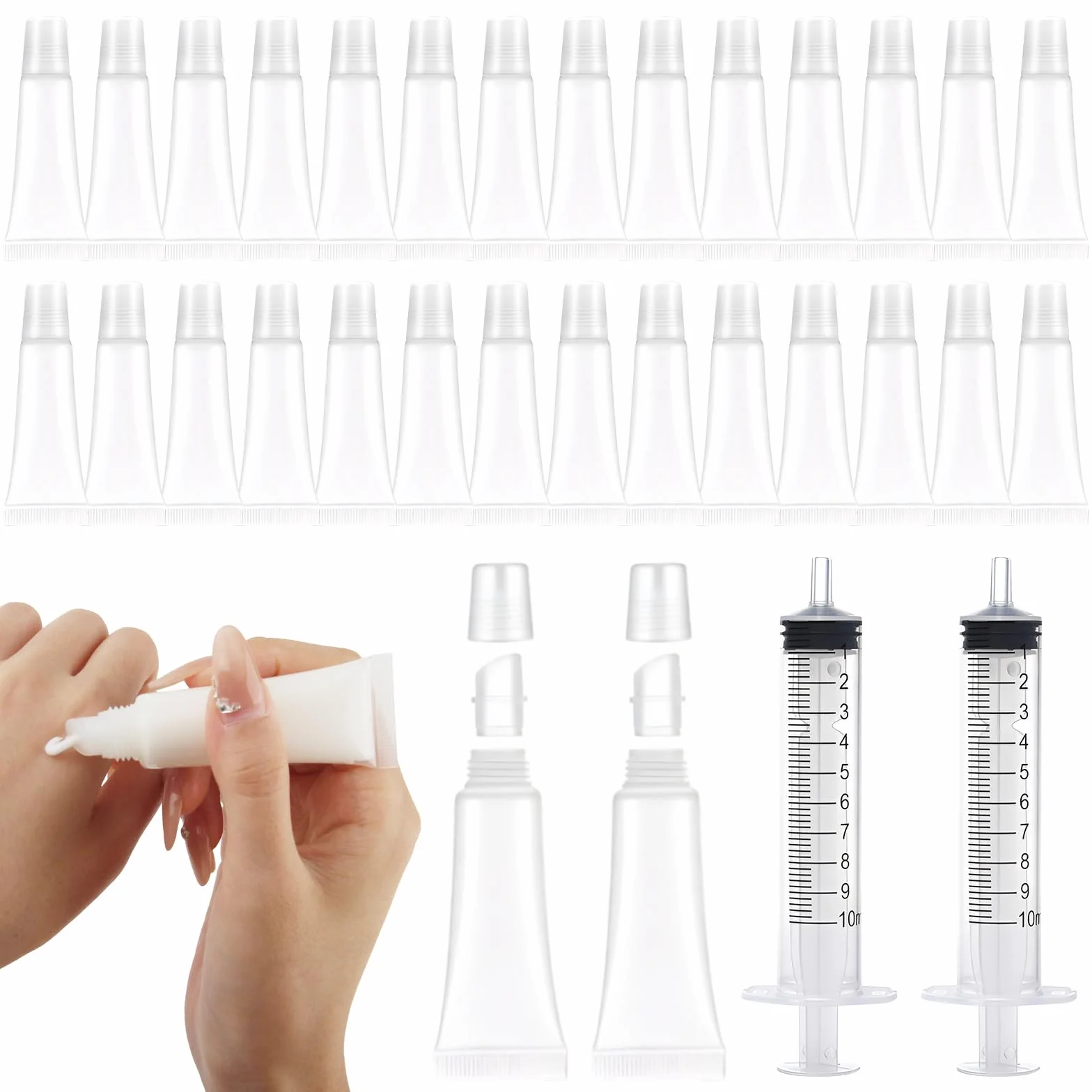 32 sztuki pustych tubek na balsam do ust, 10 ml, pusta tubka, do wielokrotnego napełniania, przezroczysta tubka balsam do ust, balsam do ust do szamponu, balsamu do błyszczyków