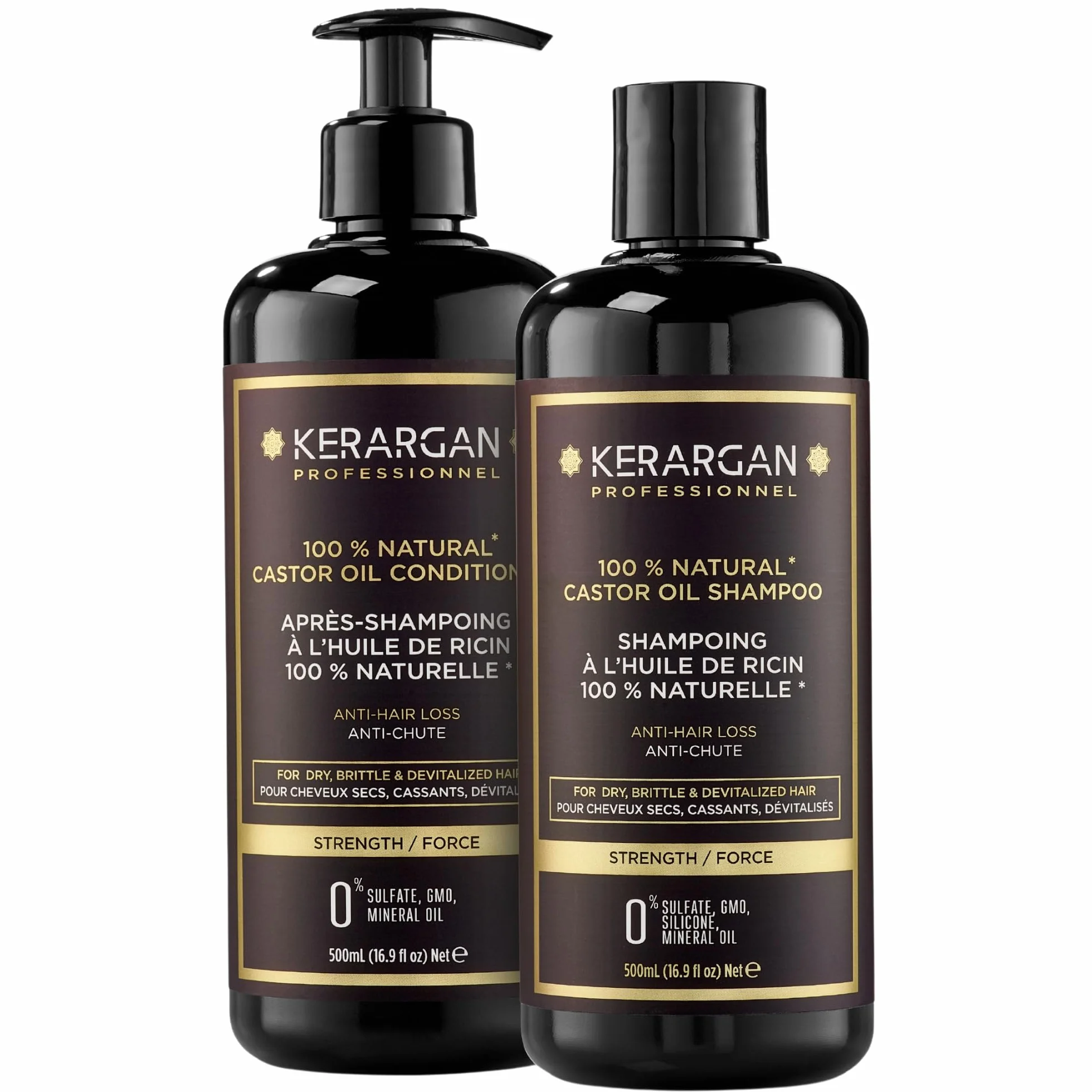 Kerargan Zestaw Przeciw Wypadaniu Włosów Szampon i Odżywka z Olejem Rycynowym 2x500 ml