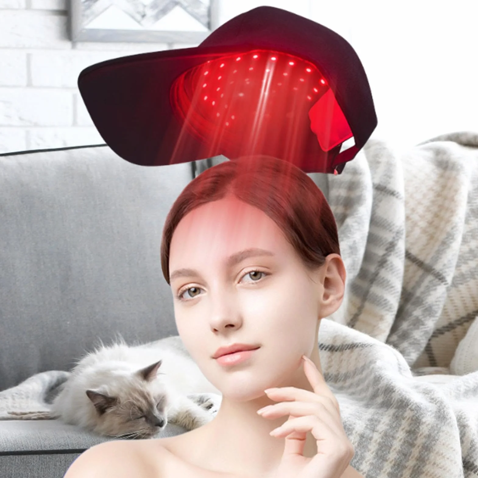 Czepek do wzrostu włosów, urządzenie do wzrostu włosów LED, czapka na podczerwień, poprawia krążenie skóry głowy, ładowalna i bezprzewodowa, czarna, 450 nm/660 nm/850 nm, dla mężczyzn, kobiet