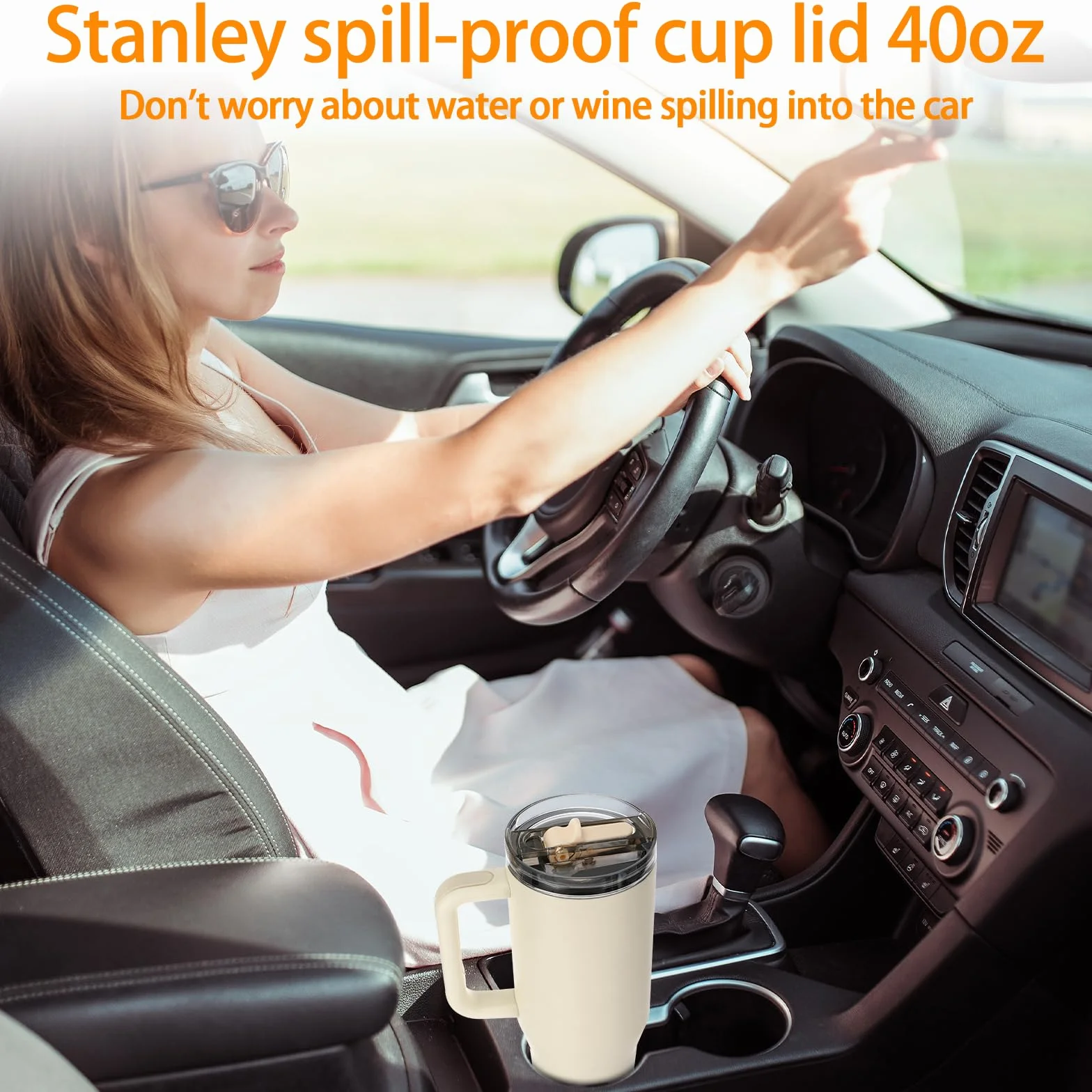Quuylin Stanley 2 sztuki zapasowych pokrywek do kubka Stanley, szczelna, z 2 słomkami i 1 szczotką ze słomką, zapasowa pokrywka wielokrotnego użytku do kubków 40 oz (biała)