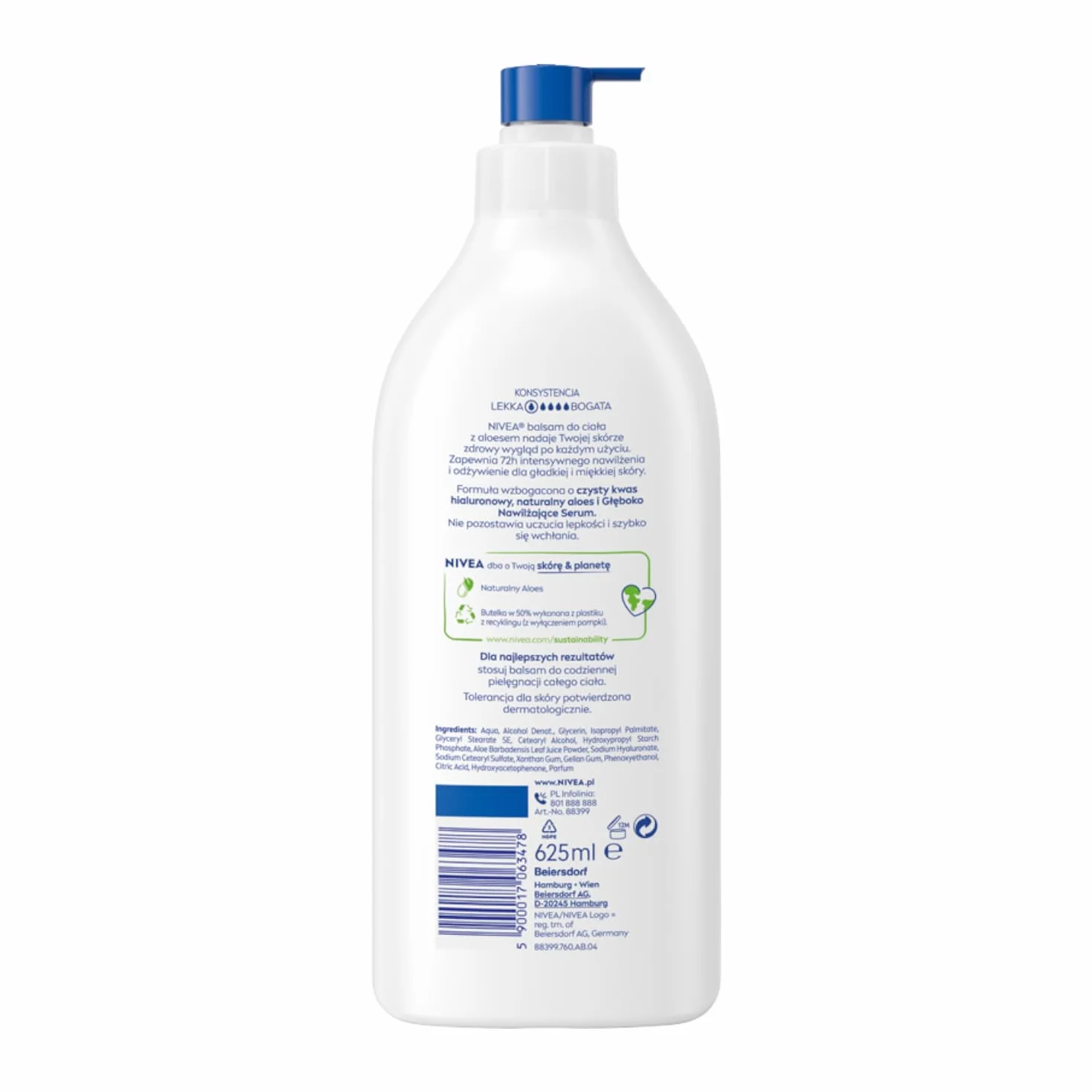 NIVEA 5w1 Complete Care Łagodzący balsam do ciała z aloesem, z pompką 625 ml