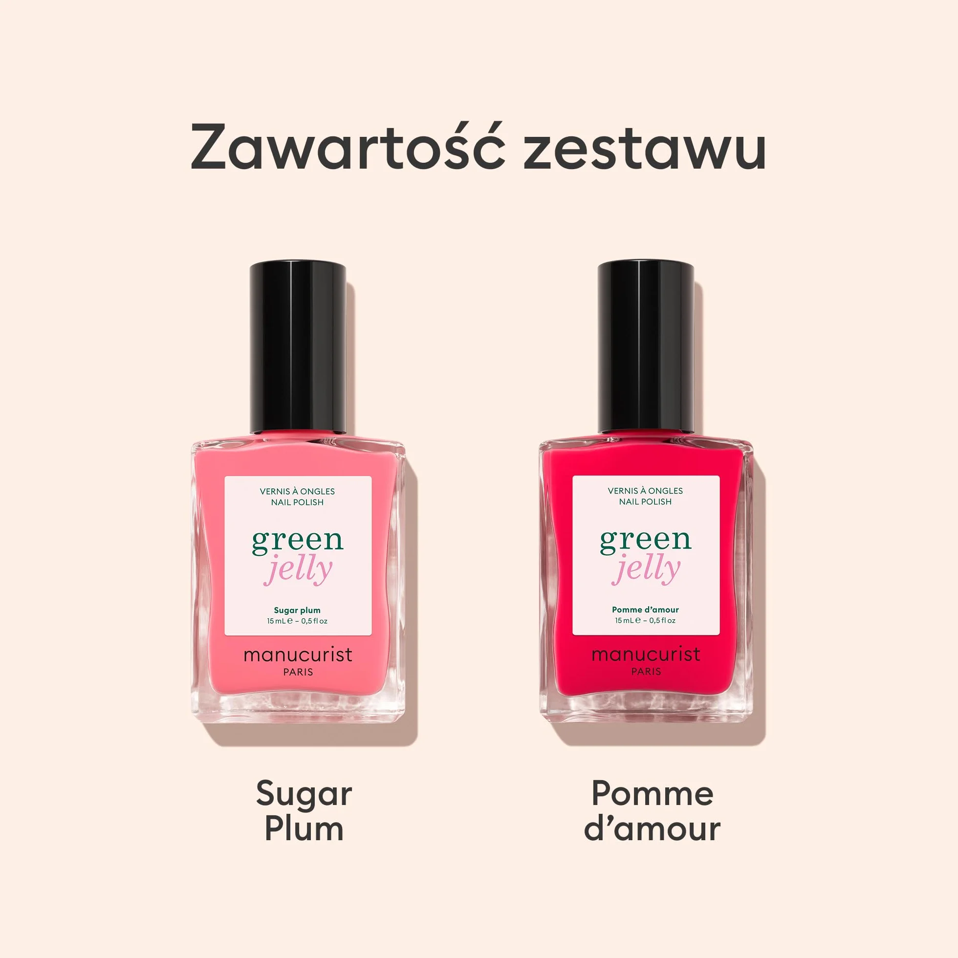 Manucurist - Duo lakierów Jelly Green™ Sugar Plum & Pomme d’Amour - Transparentne lakiery do paznokci - półkryjące wykończenie jelly ultra glossy - 82,5% składników naturalnego pochodzenia - 15 ml