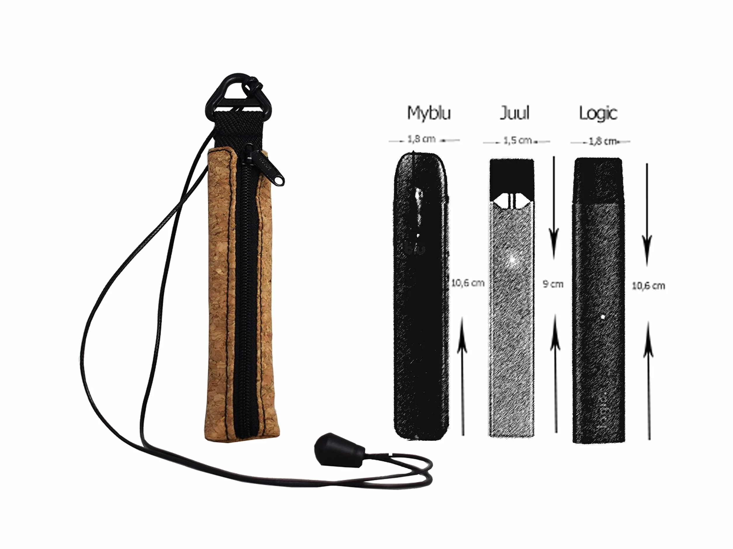 Plan B, Etui Ochronne do Małych i Płaskich Vape, Kompatybilne z Myblu i Podobnymi, Smycz 100 cm, Jasnobrązowy, Unisex, Korek (Naturist)