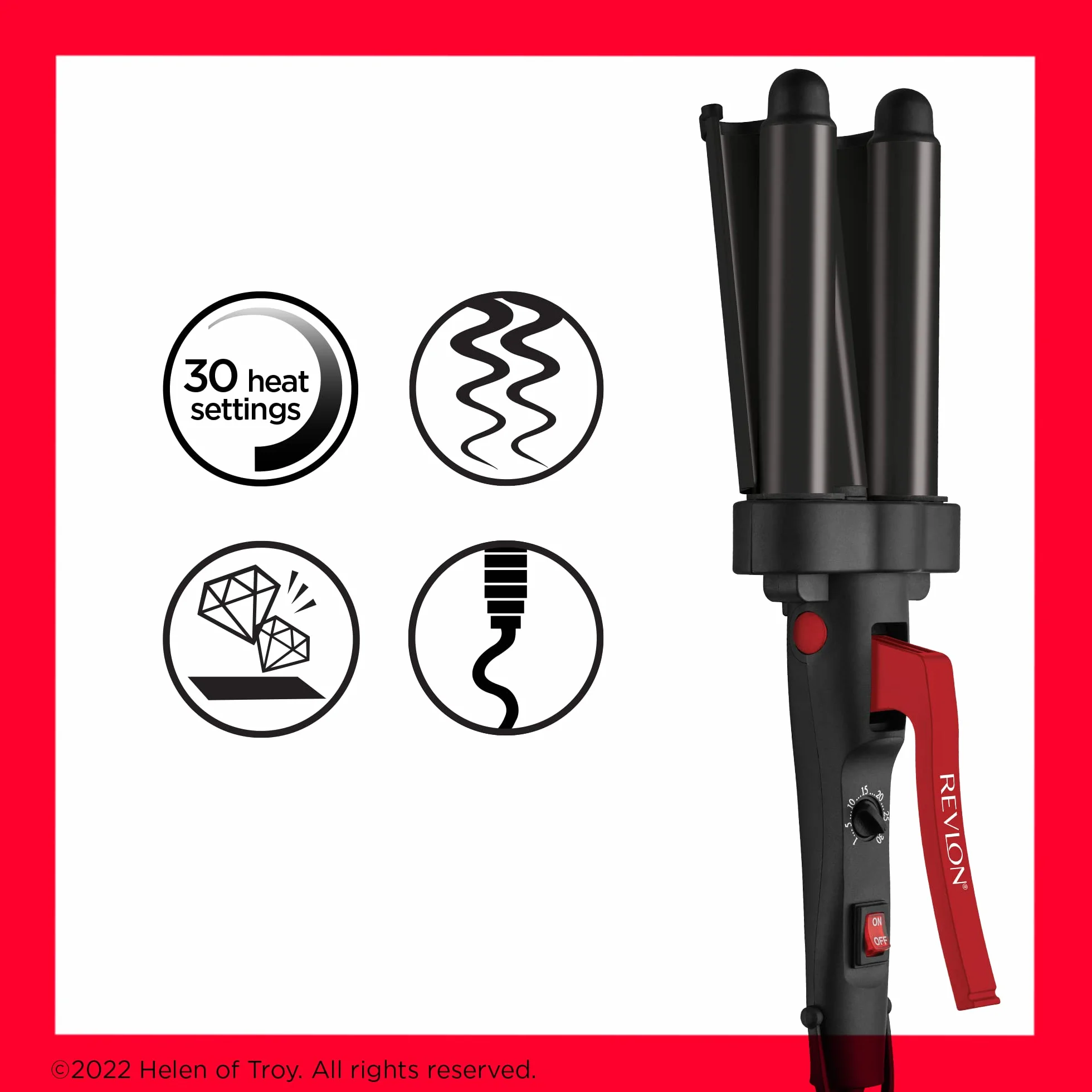 Falownica do włosów Revlon Wave Master Jumbo Waver (trzy bardzo duże wałki, turmalinowa powłoka ceramiczna, 30 ustawień temperatury do 190°C) RVIR3056UKE