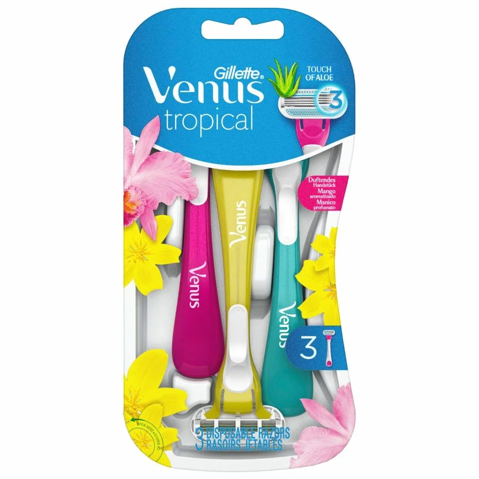 Gillette Venus Tropical jednorazowa golarka damska, 3 damskie golarki z wygodnymi ostrzami