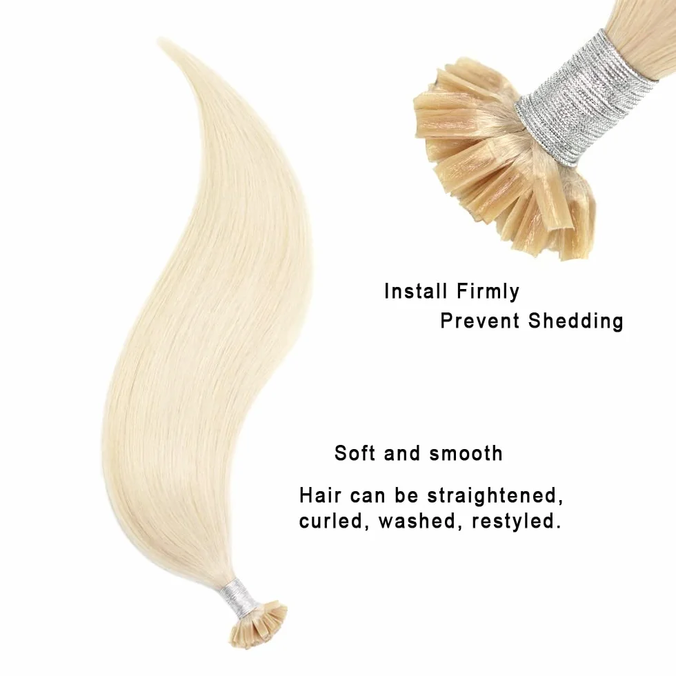 Przedłużanie Włosów Keratyna Remy 40 cm U Tip Human Hair Extensions Pre Bonded 50g #60 Platynowy Blond