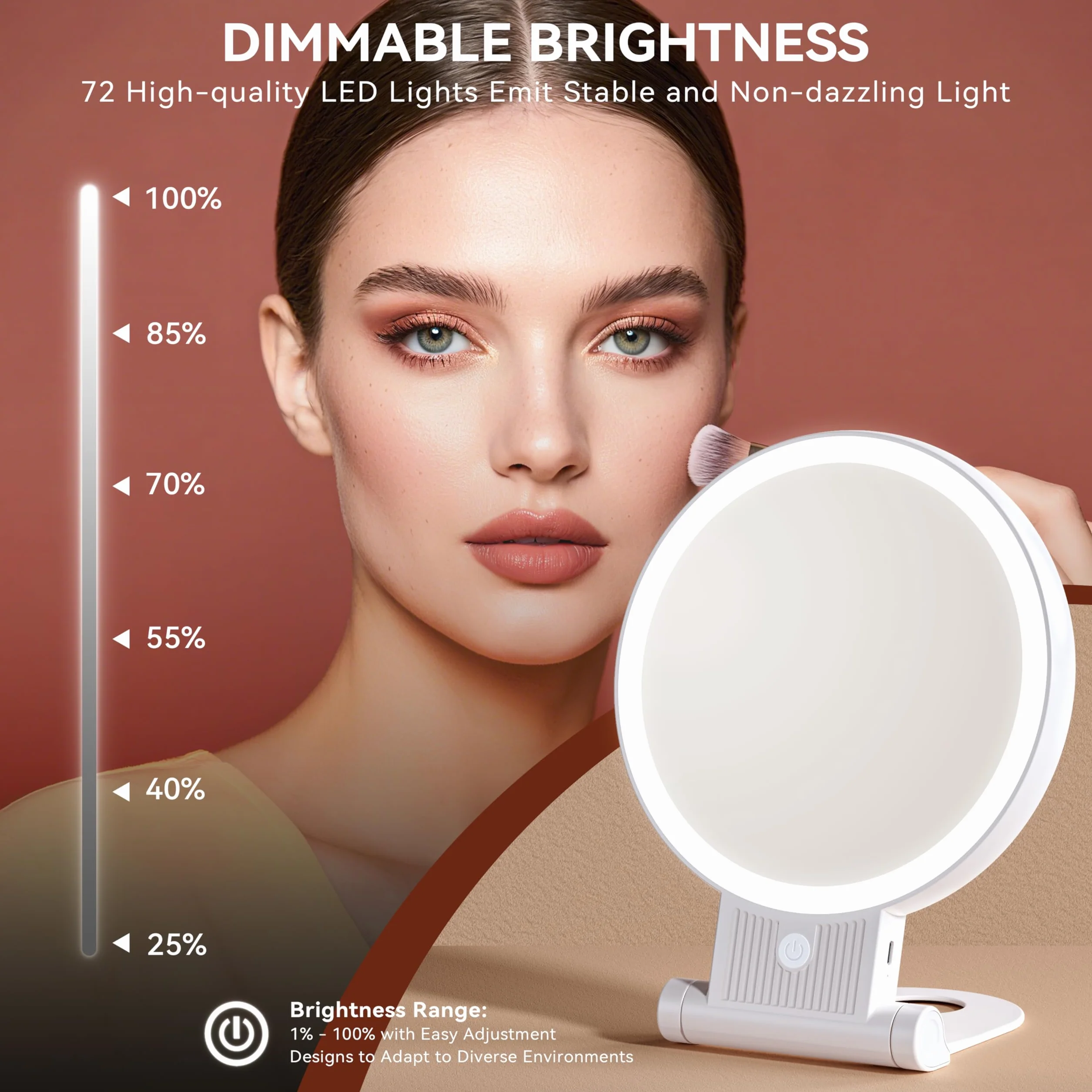 Auxmir Dwustronne lusterko powiększające 1X/30X ze światłem, 3-kolorowe diody LED, akumulator 2000 mAh do ładowania, składana konstrukcja podróżna z funkcją obrotu i precyzyjną pęsetą do urody i