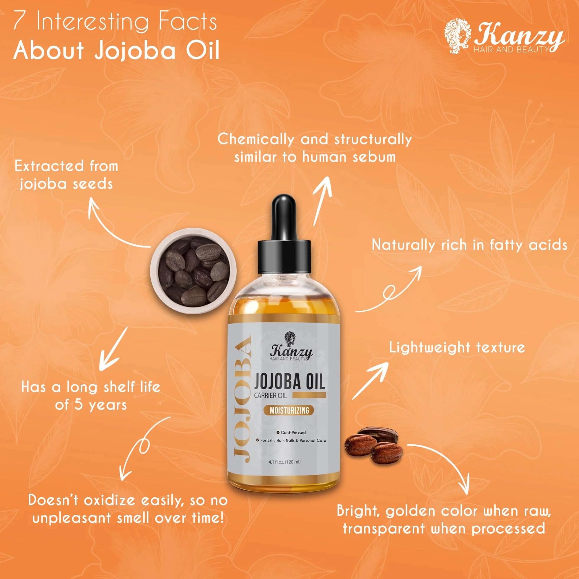Olej Jojoba Bio 100% Czysty Tłoczony Na Zimno 120ml Nierafinowany Nośnikowy Do Włosów Paznokcie Ciało Skóra Twarz
