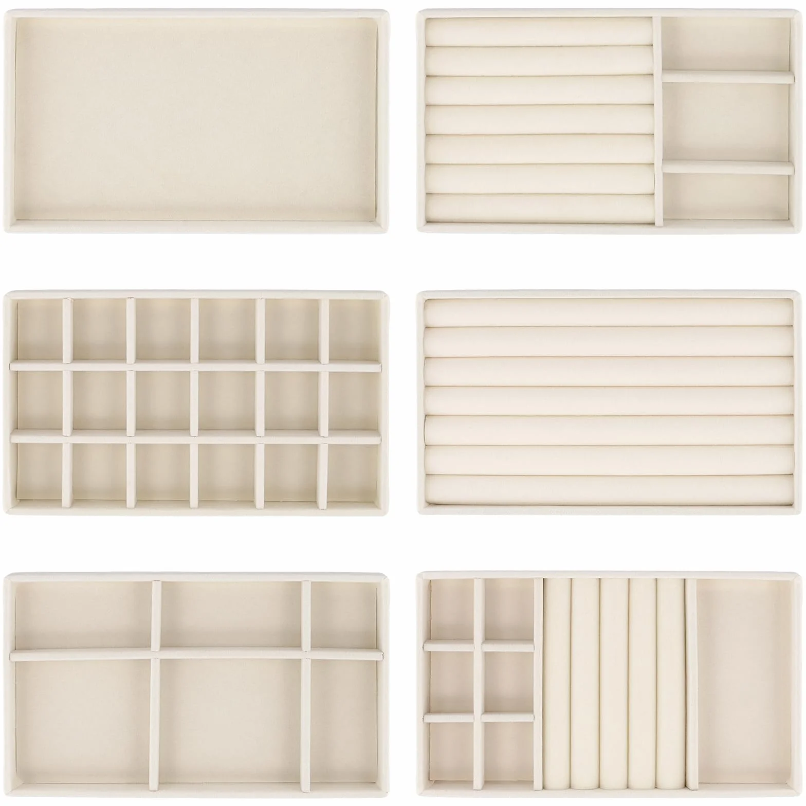 12 tac na biżuterię, 21,5 x 12,5 x 2,5 cm, organizer na biżuterię, beżowe, 6 różnych przegródek, pudełko na biżuterię i akcesoria