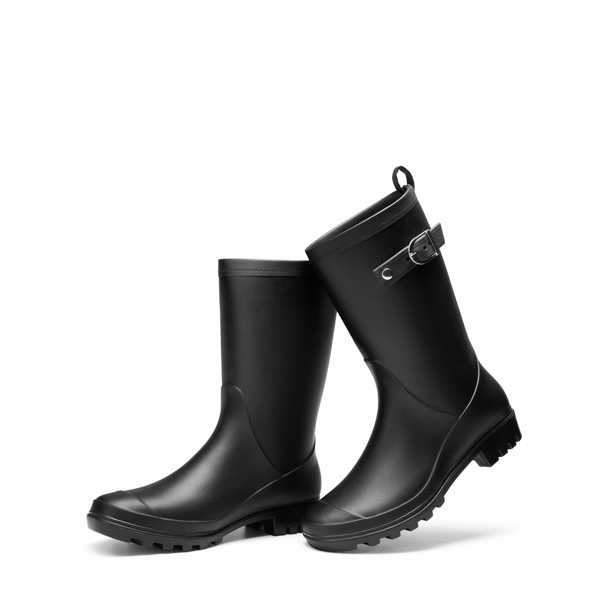 DREAM PAIRS Damskie nowoczesne kowbojskie buty westernowe, do połowy łydki, okrągły nosek, masywny obcas, kowbojka, wiejskie botki z zakładkami