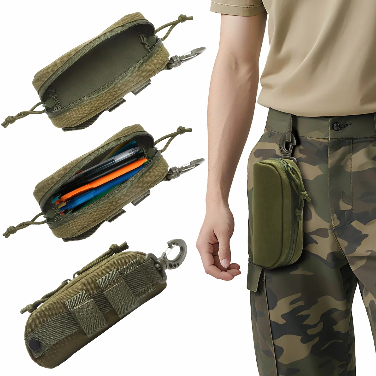 1 Nylon etui na okulary, etui na okulary przeciwsłoneczne, etui na okulary duże z uchwytem do noszenia, ciemnozielone etui ochronne do outdooru, wędrówek i wspinaczki górskiej