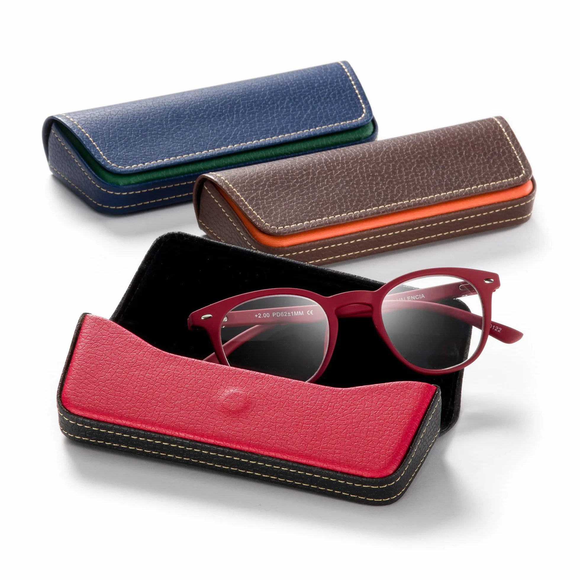 FEFI - Eleganckie etui na okulary w dwóch odcieniach skóry, Czerwony, M
