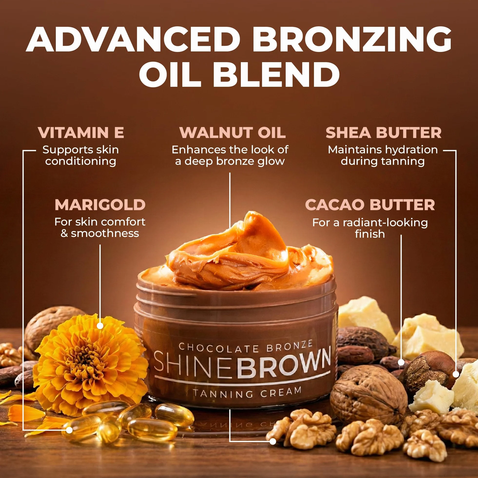 BYROKKO Shine Brown Chocolate Bronze przyspieszacz opalania (200 ml), krem brązujący do szybkiej czekoladowej opalenizny, skuteczny w solarium i słońcu, do naturalnej opalenizny