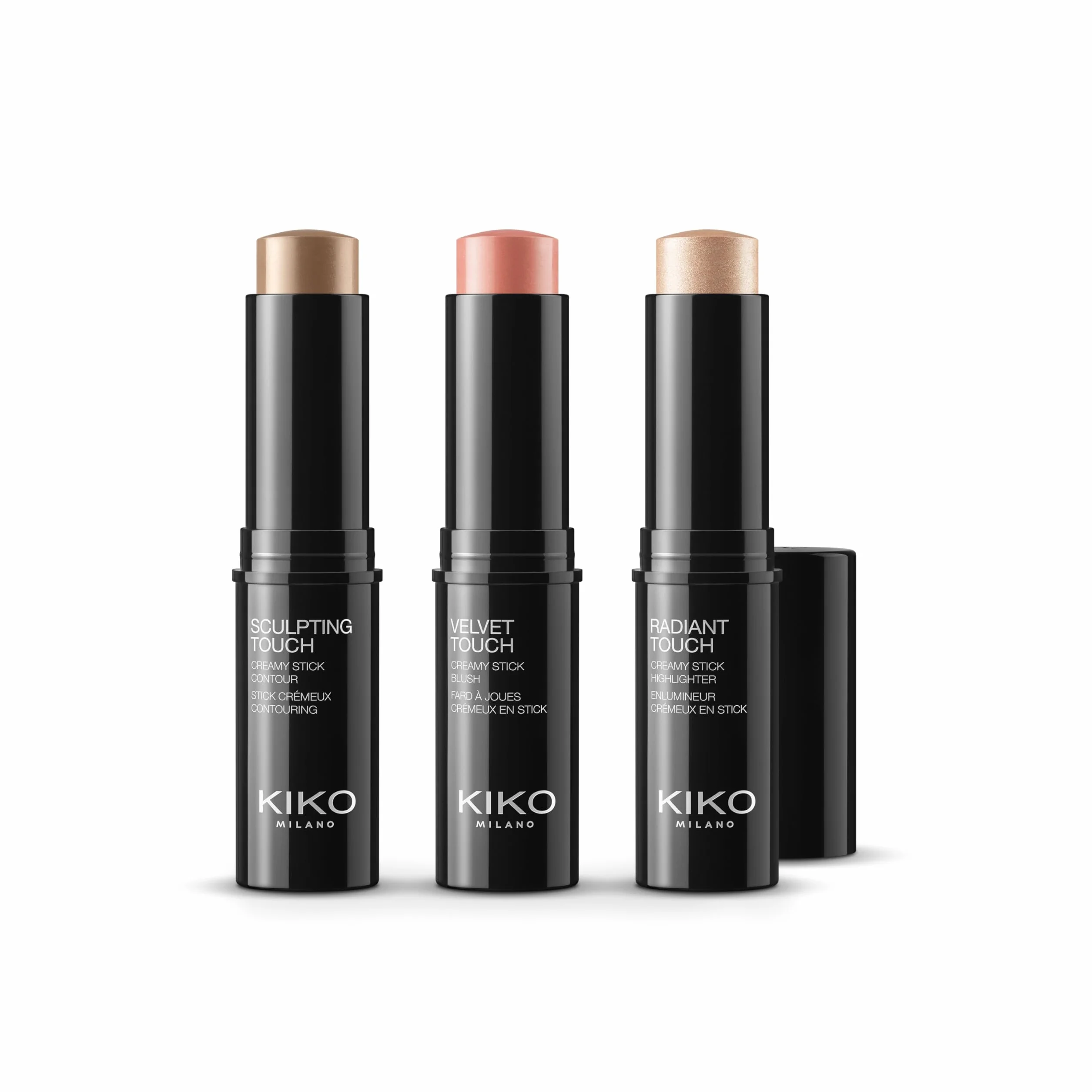 KIKO Milano Contouring Face Set 01, Zestaw Do Makijażu Twarzy Z 3 Sztyftami: Różem, Rozświetlaczem I Sztyftem Do Konturowania