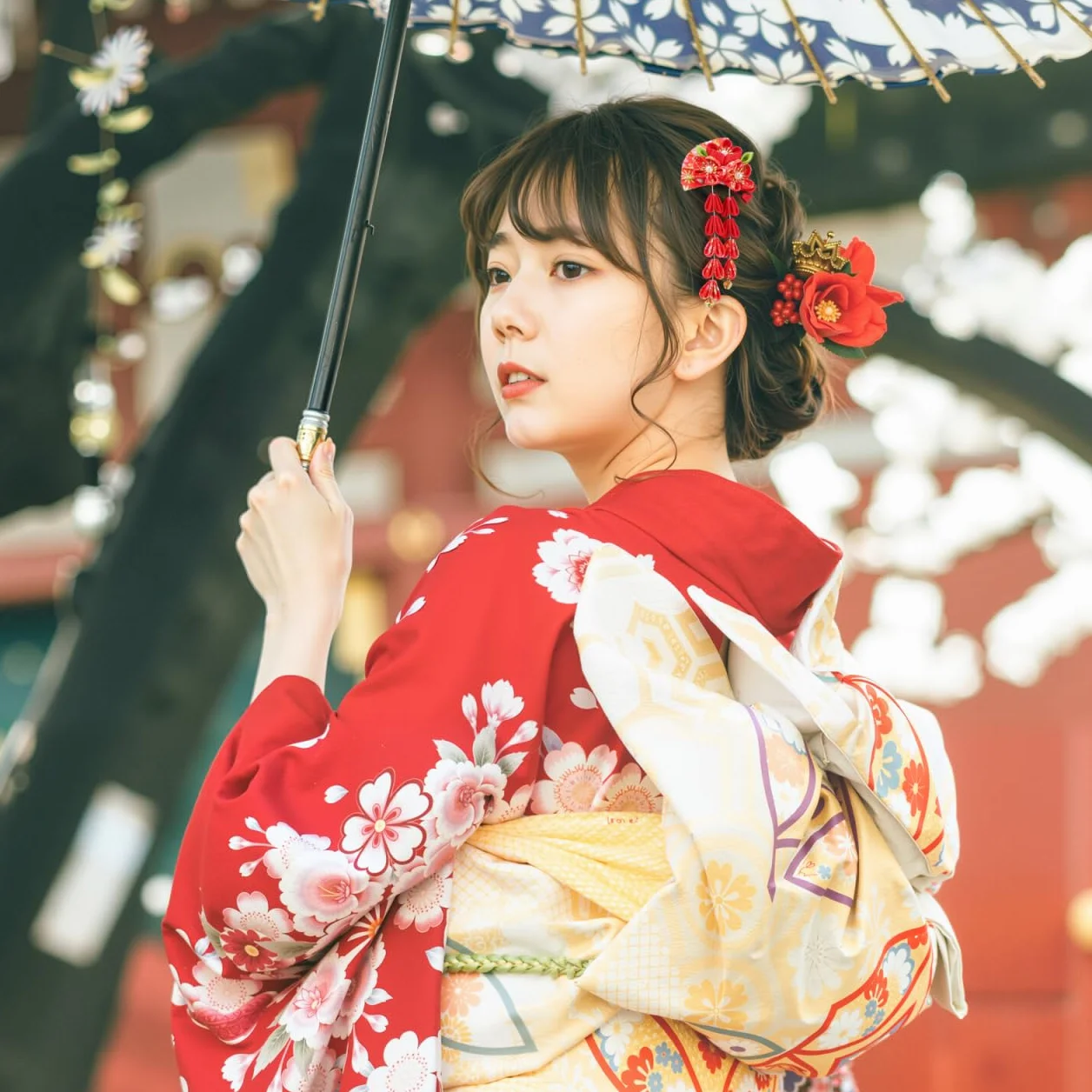 LALAFINA Kimono spinka, włosy, japońskie długie frędzle, kwiaty, Hanfu, gejsza, Yukata, ozdoba do włosów, czarna