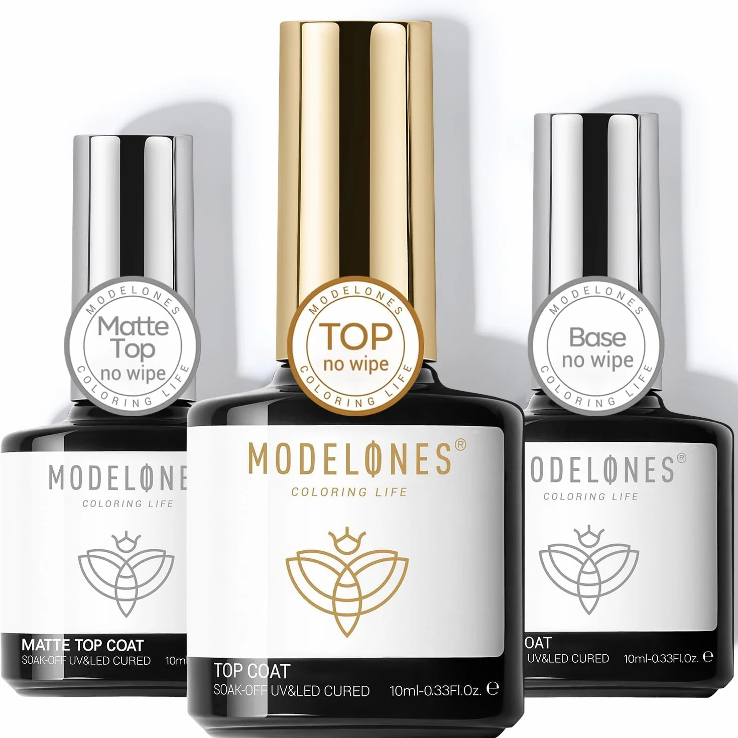 Modelones Base and Top Coat Gel UV lakier do paznokci zestaw 3 x 10 ml No Wipe Soak Off Base Coat i Top Coat z matowym do paznokci żelowych Nail Art Design Manicure