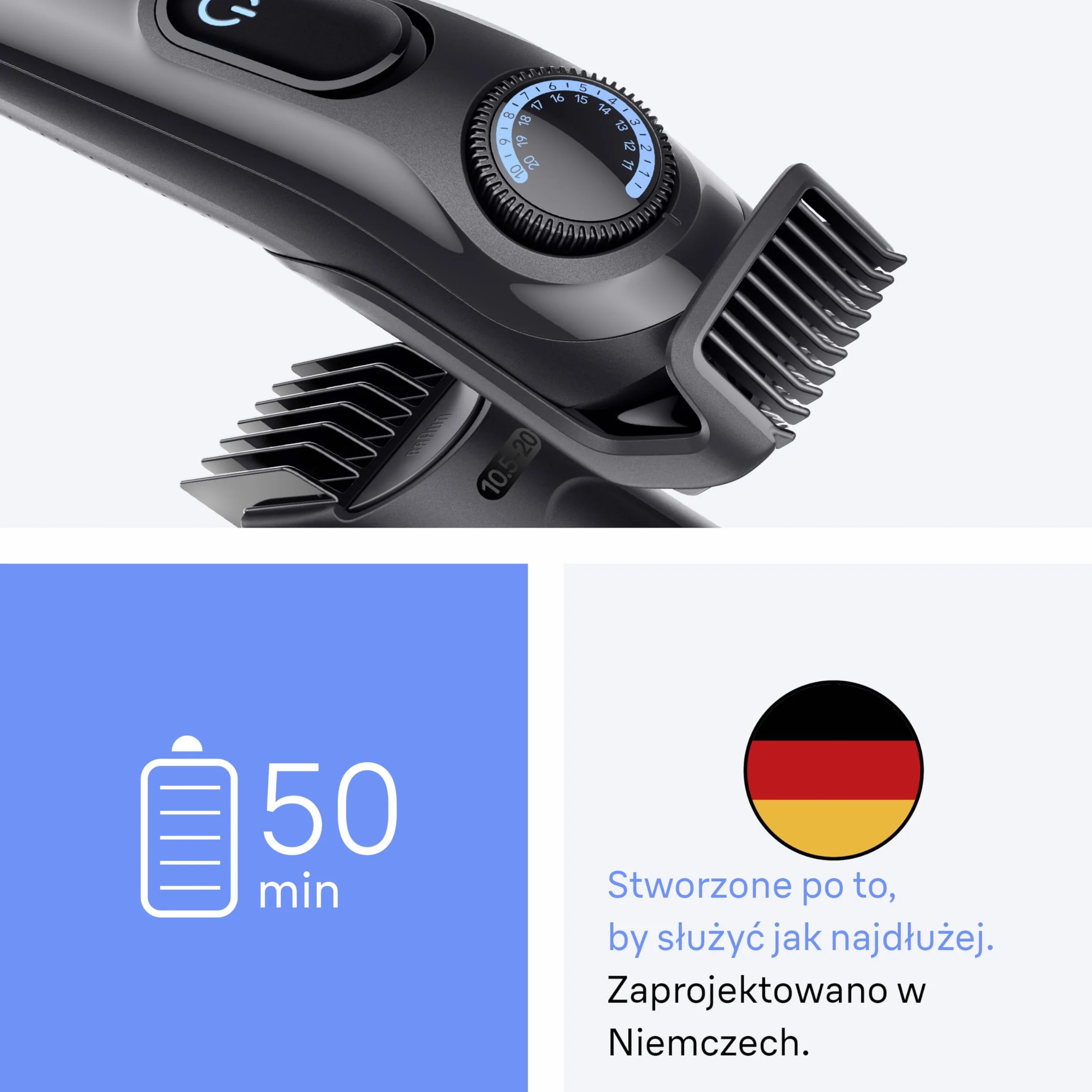 Braun Series 3 Trymer do zarostu BT3520, 40 ustawień długości, 50-minutowy czas działania, czarny/niebieski