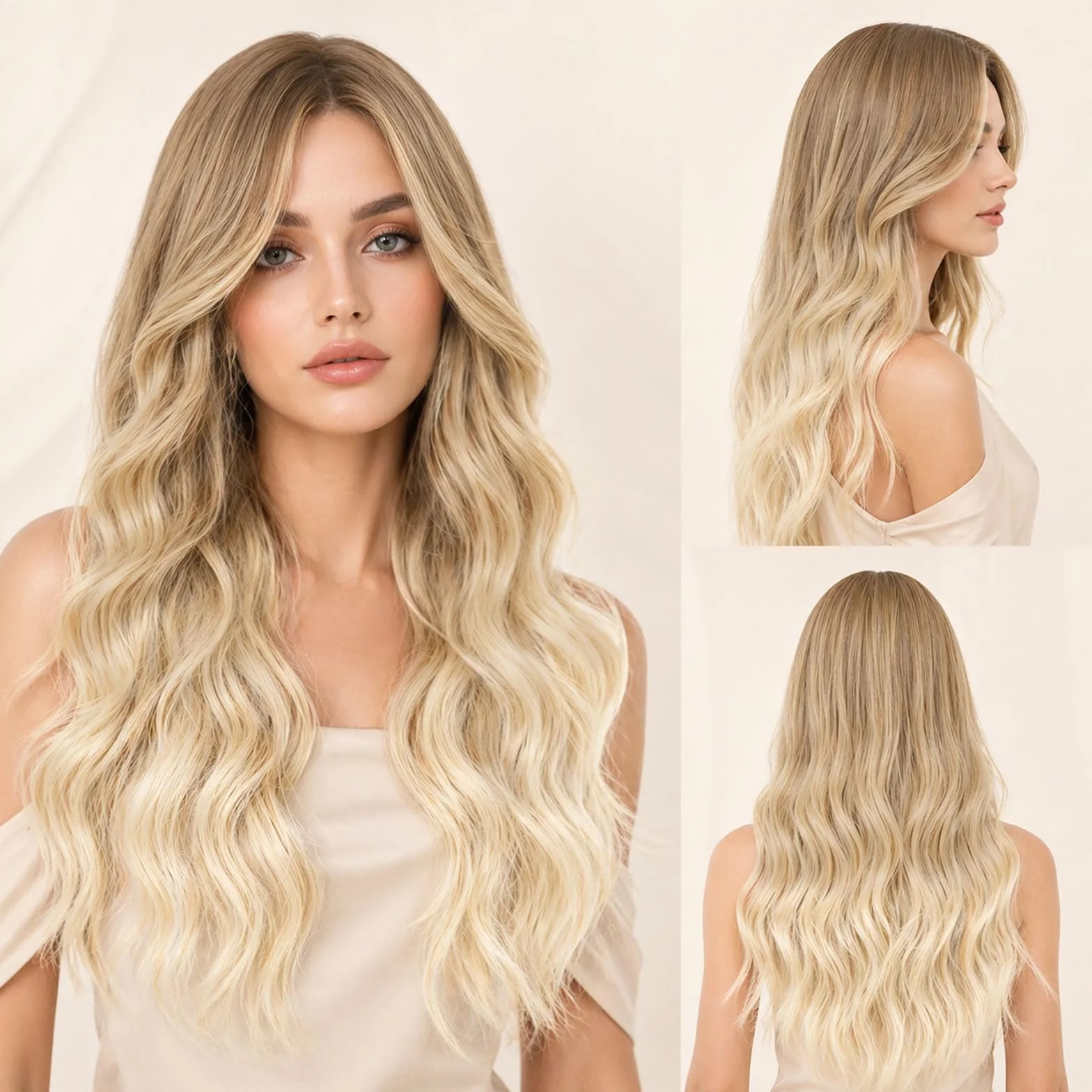 Peruka ombre brązowa do blond długa falowana 27 cali odporna na wysokie temperatury