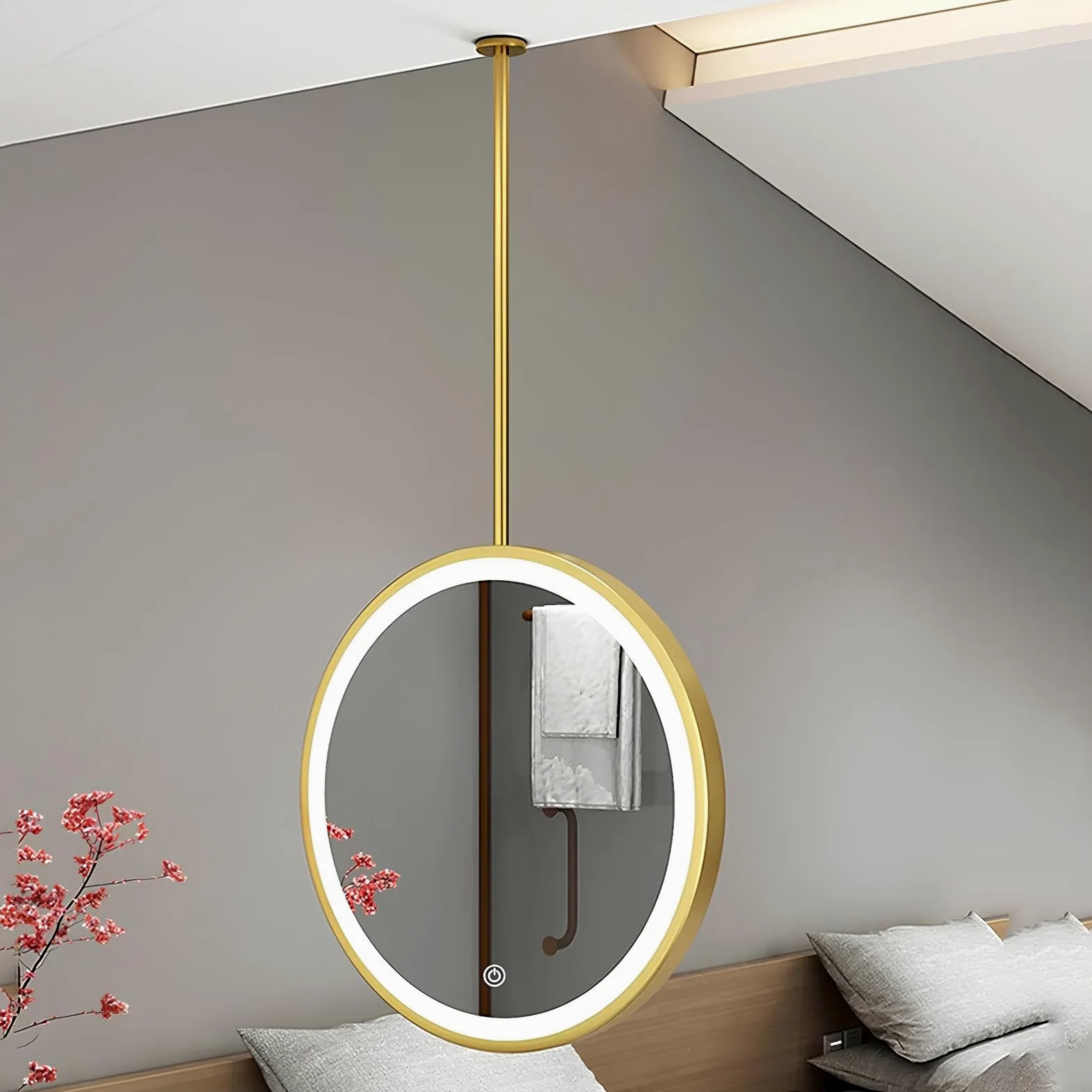 Okrągłe sufitowe lustro do makijażu LED Smart Touch Lustro łazienkowe ze ściemniaczem 3 kolory 50 cm/19,7 cala Ele d h