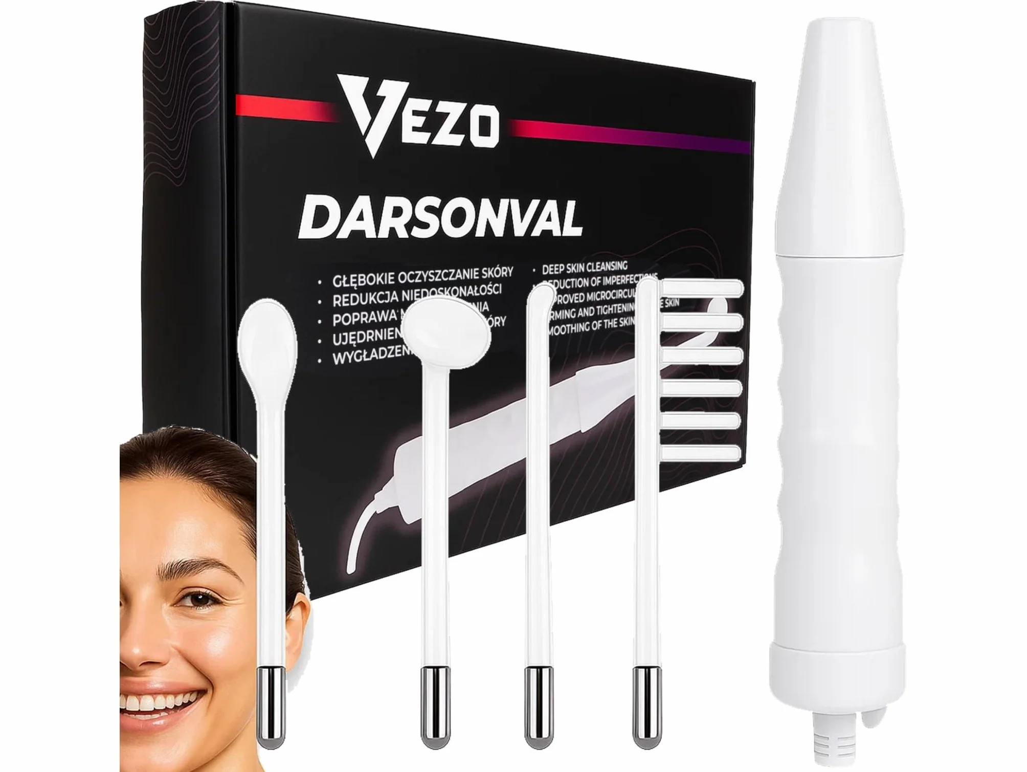Darsonval PREMIUM Derma Wand Pro D'Arsonval Mocny 4 Elektrody do Skóry Twarzy z Etui