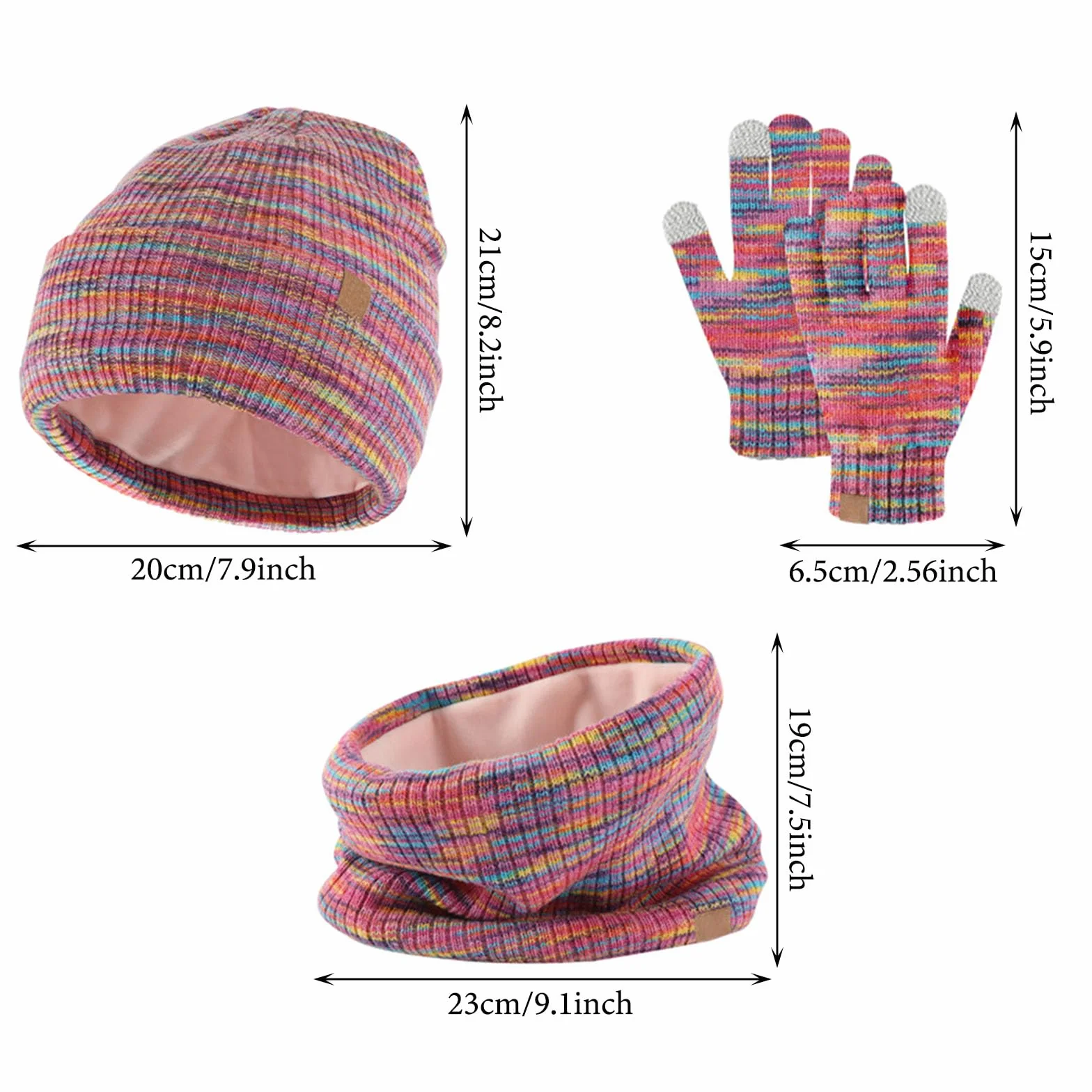 GWAWG Dziecięca czapka zimowa, szalik, rękawiczki, zestaw 3 szt., ciepła termiczna dzianinowa czapka beanie, ocieplacz na szyję, rękawica, miękka podszewka z polaru, elastyczna dla dzieci w wieku 5-12