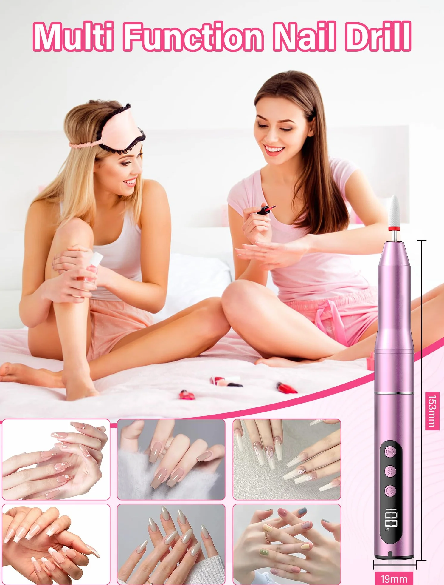 Bezprzewodowy elektryczny pilnik do paznokci żelowych 35000 obr/min, 5 regulowanych ustawień prędkości do manicure i pedicure