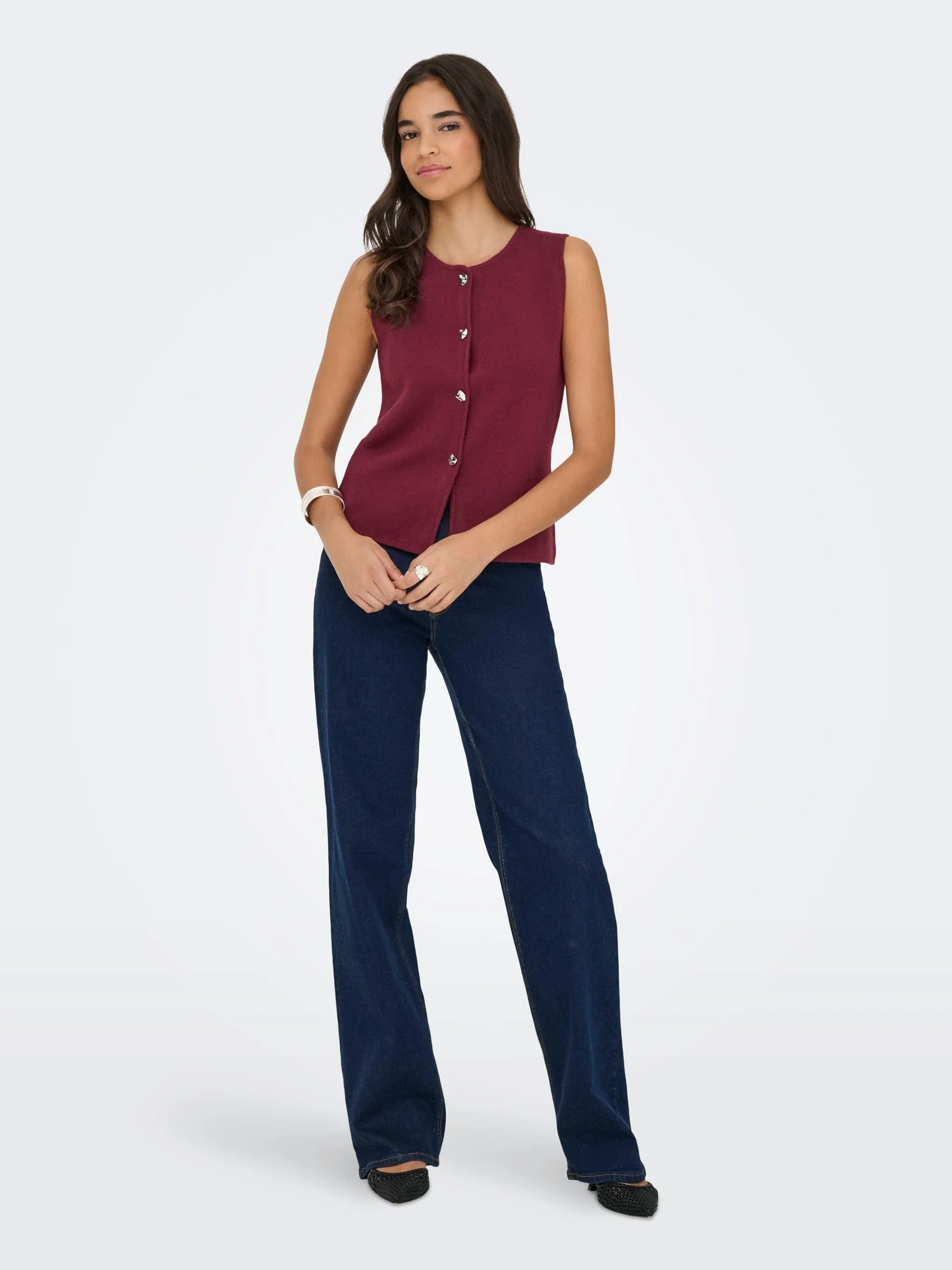 Onlibi Button Sl Vest Cc Knt, Zinfandel, S