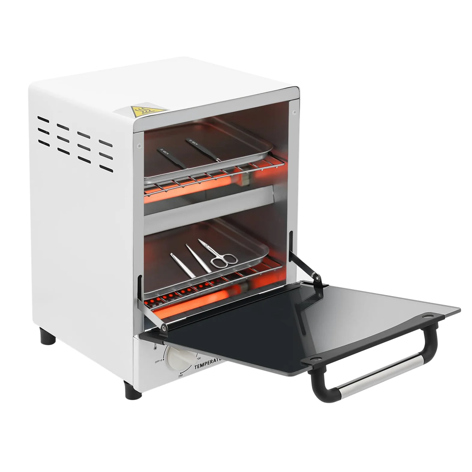 Sterylizator wysokotemperaturowy 12 l, 1000 W, 250 °C, z 3 rurami grzewczymi na podczerwień i timerem, sterylizator gorącego powietrza z 2 tacami – szafka sterylizator do salonu paznokci, fryzjera