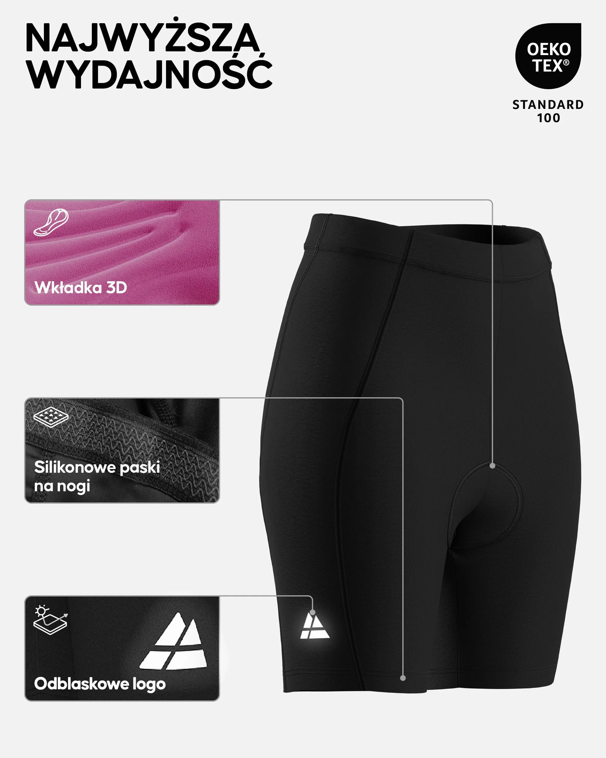 Spodenki Rowerowe Damskie, z Amortyzującą Wkładką 3D Chamois, Oddychające Szorty Kolarskie, Szybkoschnące, Profesjonalne, Elastyczne, Lekkie, do Spinningu, Kolarstwa Górskiego, Wyścigów Szosowych, 1-Pak
