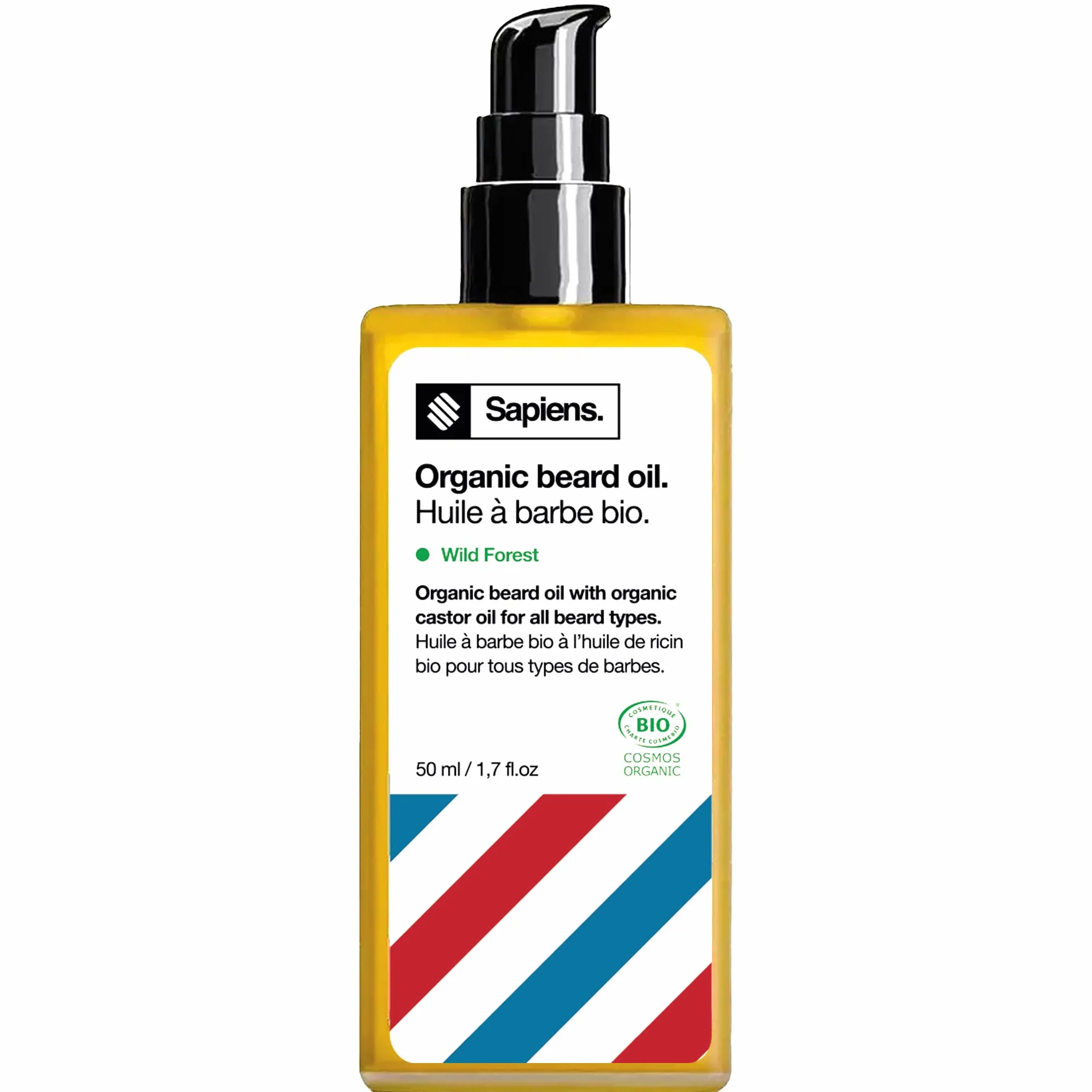 Sapiens Olejek do brody dla mężczyzn 50 ml – ekologiczny olejek do pielęgnacji brody Cosmos Organic certyfikowany z olejem rycynowym – olejek do brody, nawilża, odżywka do brody, dla mężczyzn