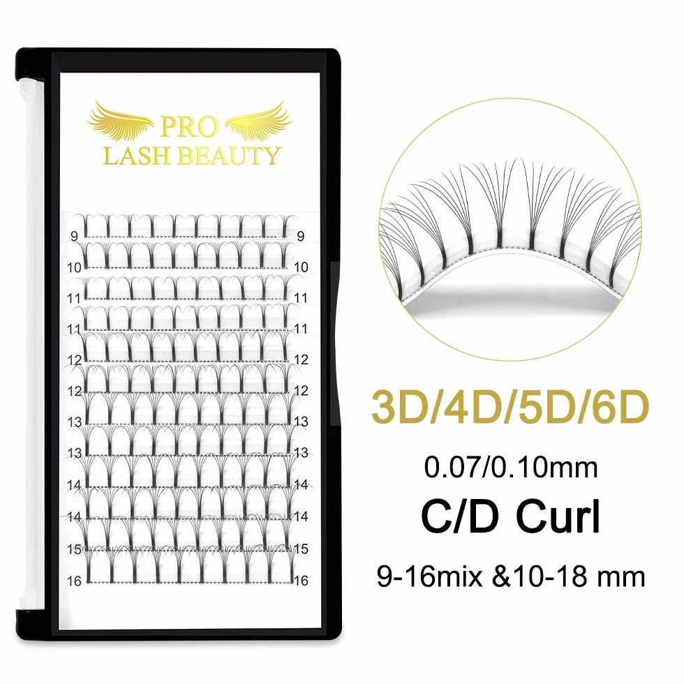 Gotowe wachlarze rzęs 3D, 4D, 5D, 6D, przedsionkowa objętość, 0,07, 0,10, przedłużenie rzęs, 7D-0,07, 14 mm