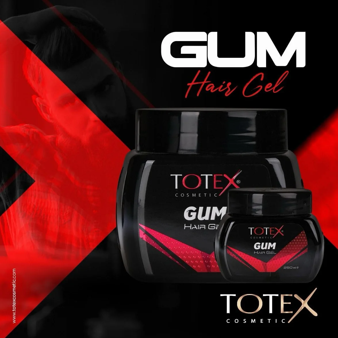 Totex GUM Hair Styling Gel 250 ml I Żel do stylizacji włosów I Żel gumowy I Gummy, bardzo mocne utrwalenie I Mocno czerwony żel