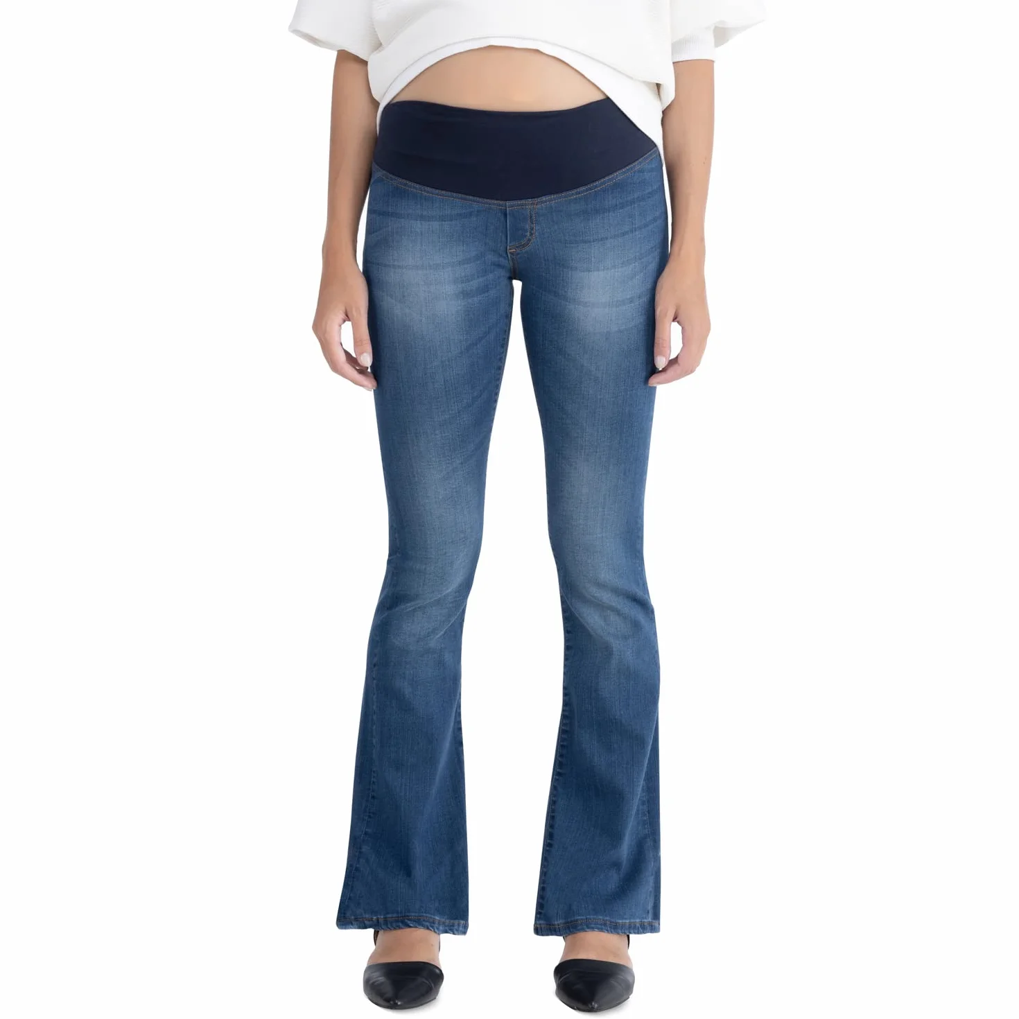 MAMAJEANS Catania - Dżinsy ciążowe z dolnym brzuchem słońca, dżinsy ciążowe, wyprodukowane we Włoszech, ciemny, M