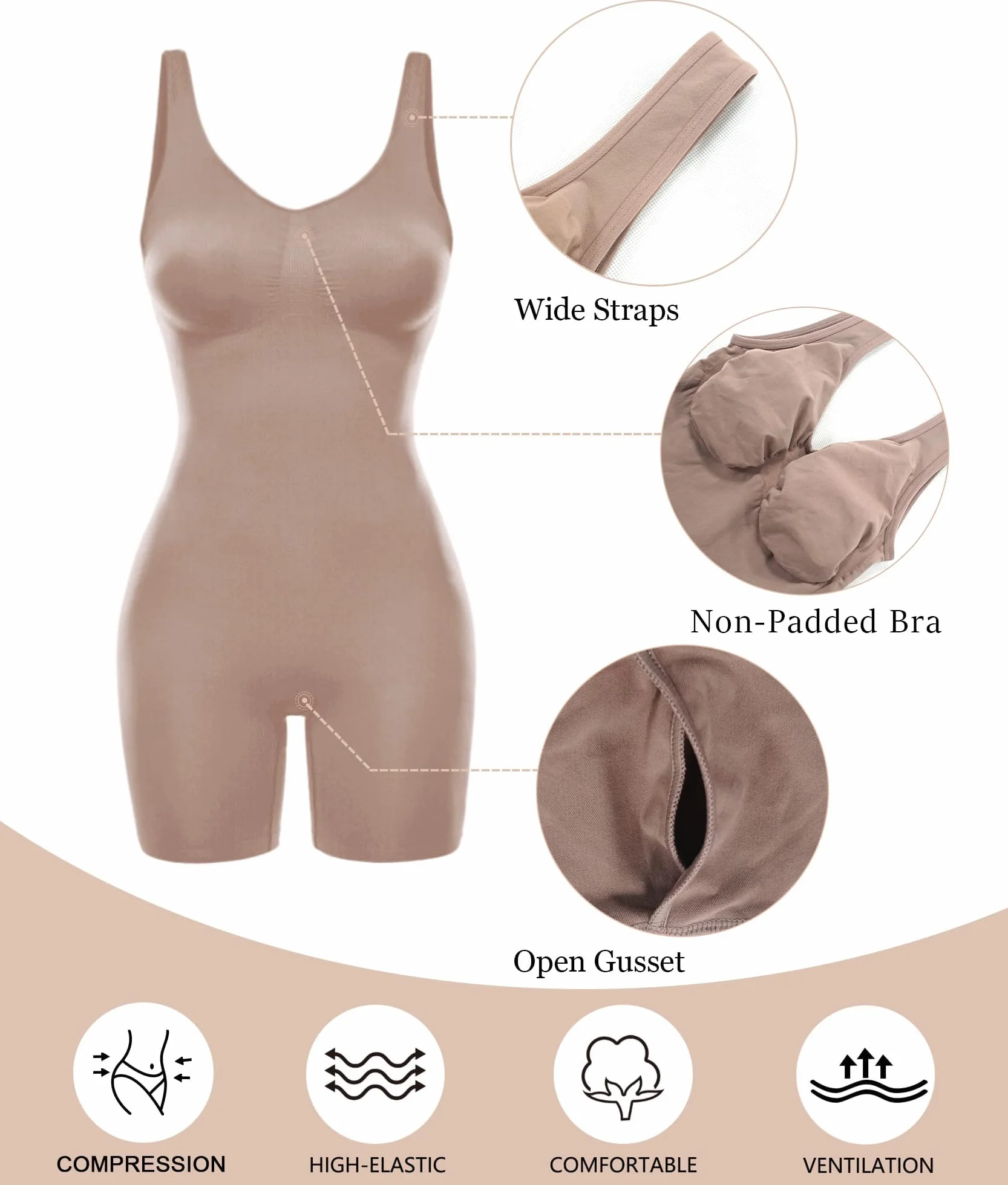 SHAPERX Damskie body modelujące do połowy uda kontrola brzucha bielizna modelująca bezszwowa modelująca sylwetkę