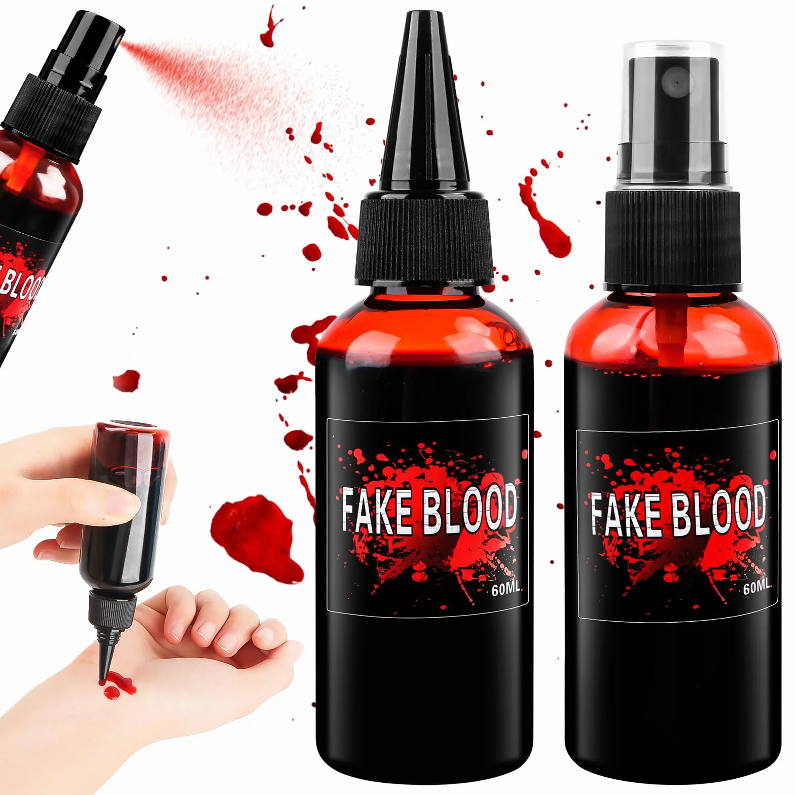 Halloween sztuczna krew 60 ml, 2 sztuki fałszywej krwi, film krew, krew wampira. Krew zombie, na karnawał, film, teatr, psoty, symulowane rany (zmywalne i bezpieczne)