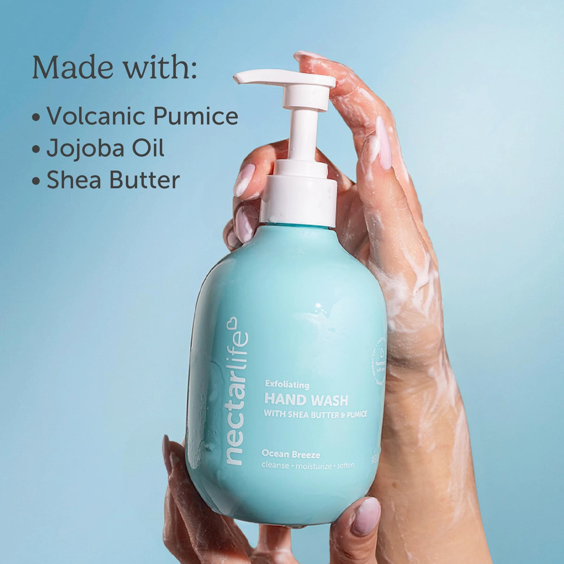 Nectar Bath Treats Nectar Life Hand Wash 14 uncji, złuszczające i nawilżające mydło ręczne z pumą wulkaniczną, olejkiem jojoba i masłem shea, rozmycie oceanu