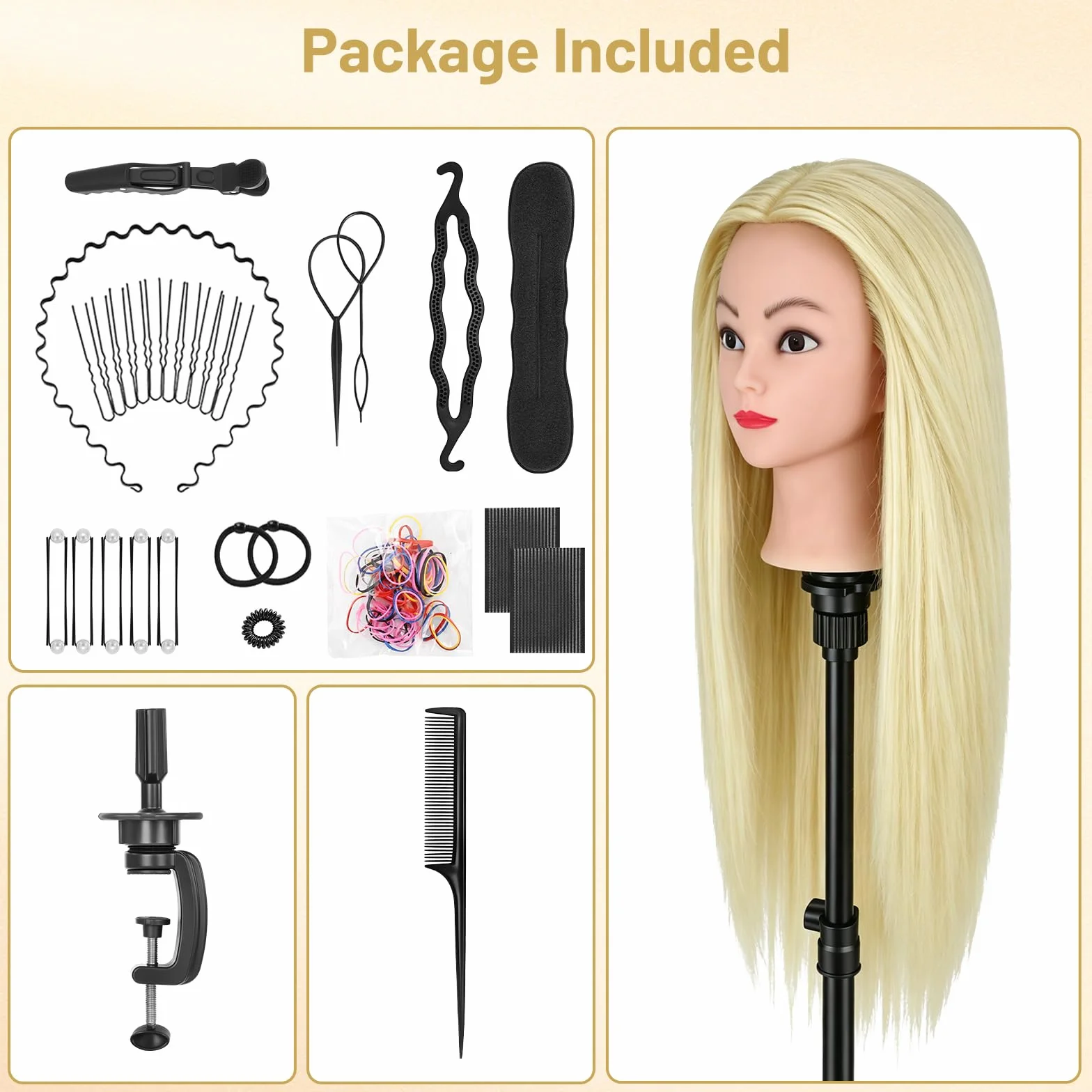 TwoWin Głowa treningowa fryzjerska 20" 51 cm 80% prawdziwe włosy do stylizacji peruki z zaciskiem zestaw do zaplatania DIY jasnozłota