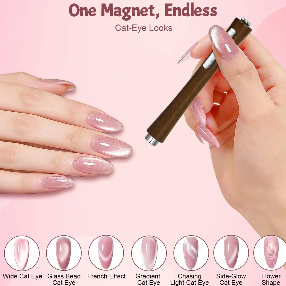 Magnes do paznokci 3 w 1 z drewnianym uchwytem, magnes na kocie oko, magnetyczny długopis do zdobienia paznokci, długopis magnetyczny Cateye, narzędzie do zdobienia paznokci (3 w 1, drewniany