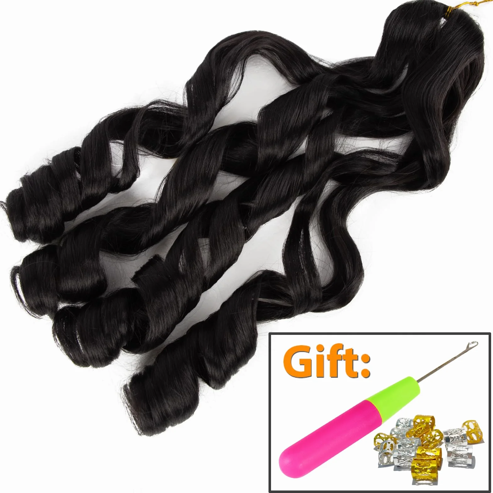 Francuskie Curly Hair 24 cale Pre Stretched Bouncy Braiding 8 Pack, Curly Ends French Curl Braids Crochet Hair Extensions (1B)