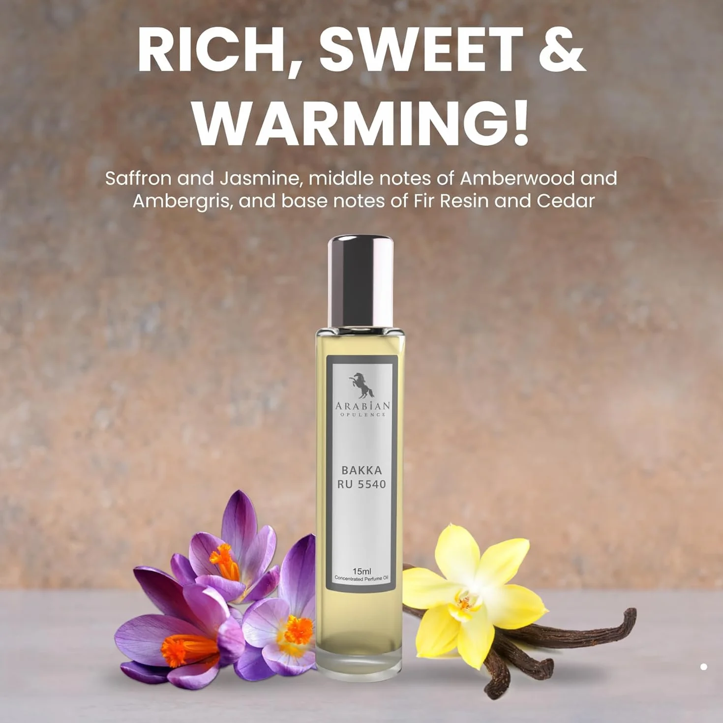 Arabian Opulence FR328 Bakka Ru 5540 Roll-on olejek perfumowany, skoncentrowany olejek do ciała, długotrwałe perfumy na bazie oleju, dla mężczyzn i kobiet, rozmiar podróżny, butelka bezalkoholowego
