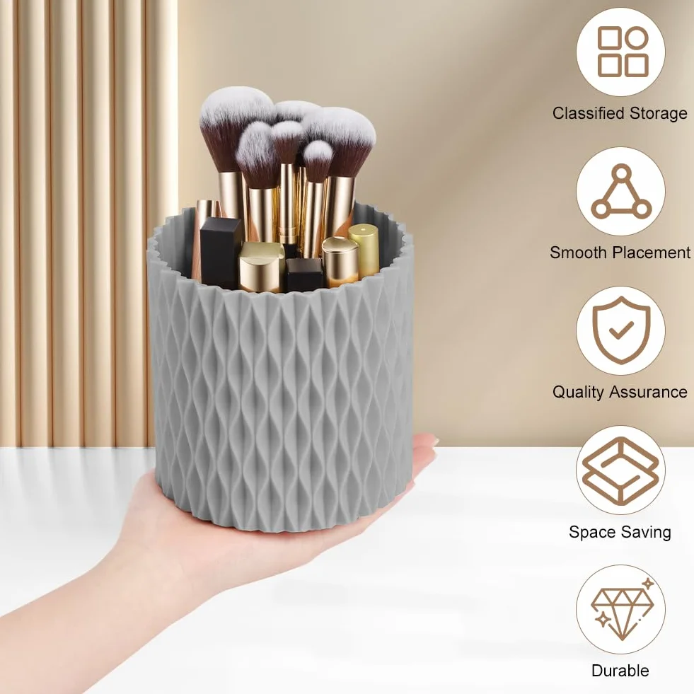 HOTUT Obrotowy o 360° organizer na pędzle do makijażu, 5-otworowy uchwyt na pędzle, organizer na eyelinery, kredki do ust, do przechowywania tuszu do rzęs, do toaletki, na biurko, do łazienki