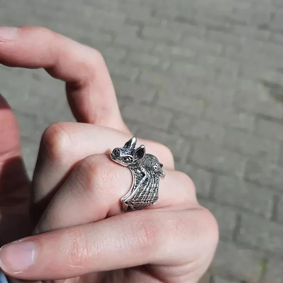Vintage punkowe pierścionki, nietoperz, dla mężczyzn i kobiet, regulowany, fajny, gotycki pierścionek na Halloween, biżuteria nietoperza, dla kobiet i mężczyzn