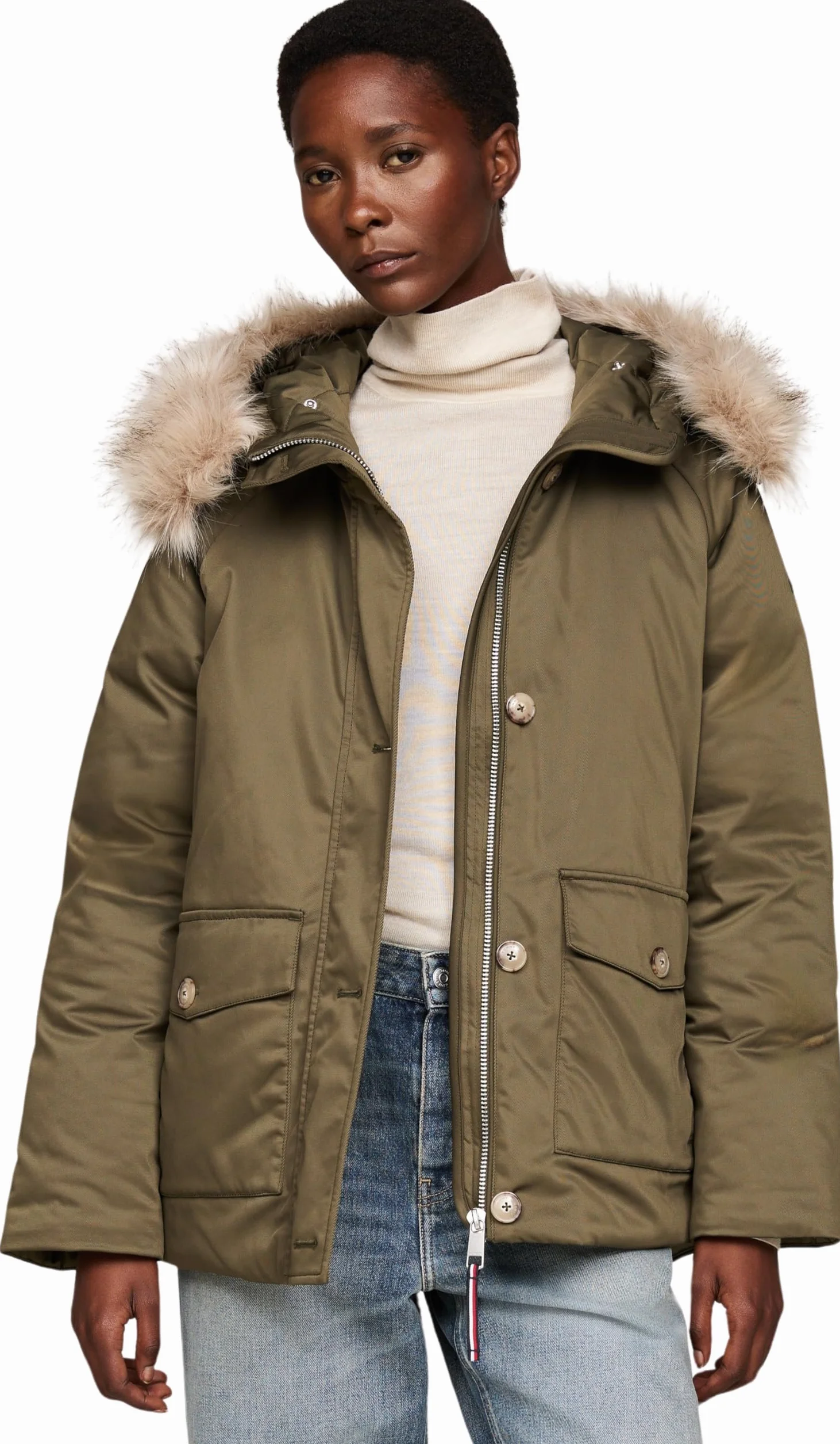 Tommy Hilfiger Parka płaszcz Kobiety Wyściełana Parka Z Futrem Ww0ww42744