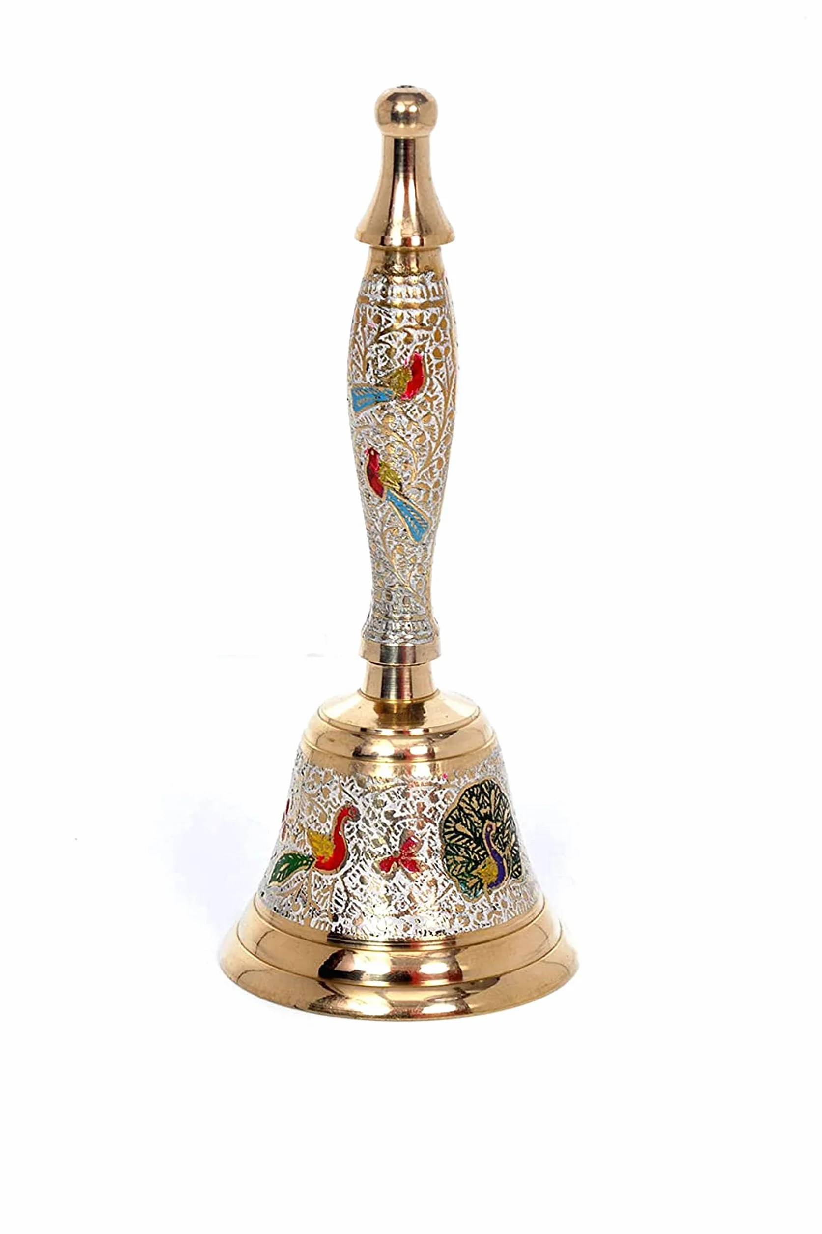 Dekoracyjny ręczny hinduski dzwonek Puja - Puja Ghanti do domu/biura - designerski mosiężny muzyczny dzwonek na Boże Narodzenie (biały)